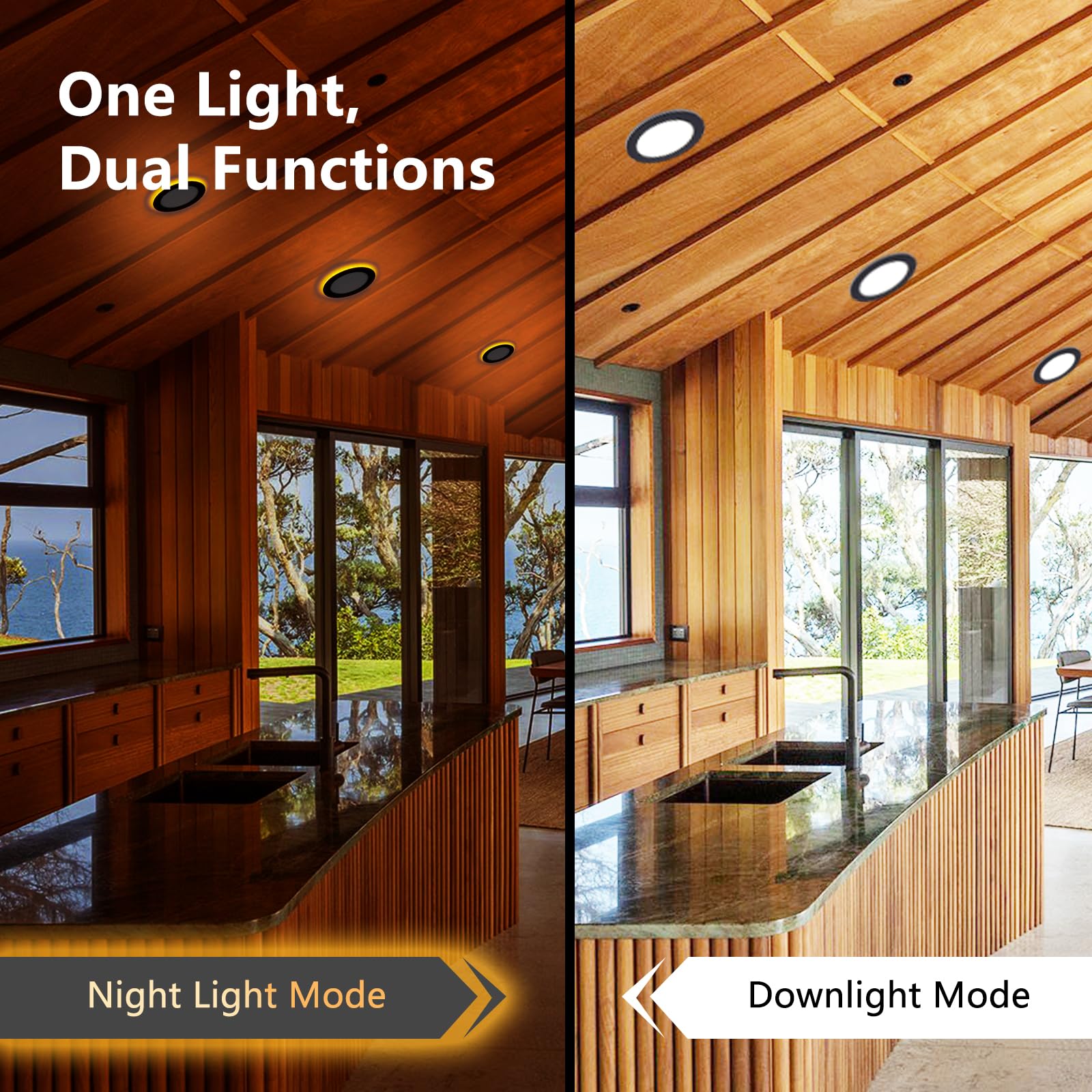 Cycevsun 12 Pack Black Recessed Lights 6 Inch With Night Light, Canless Ultra Thin Wafer Downlight Indoor Outdoor Exterior Soffi