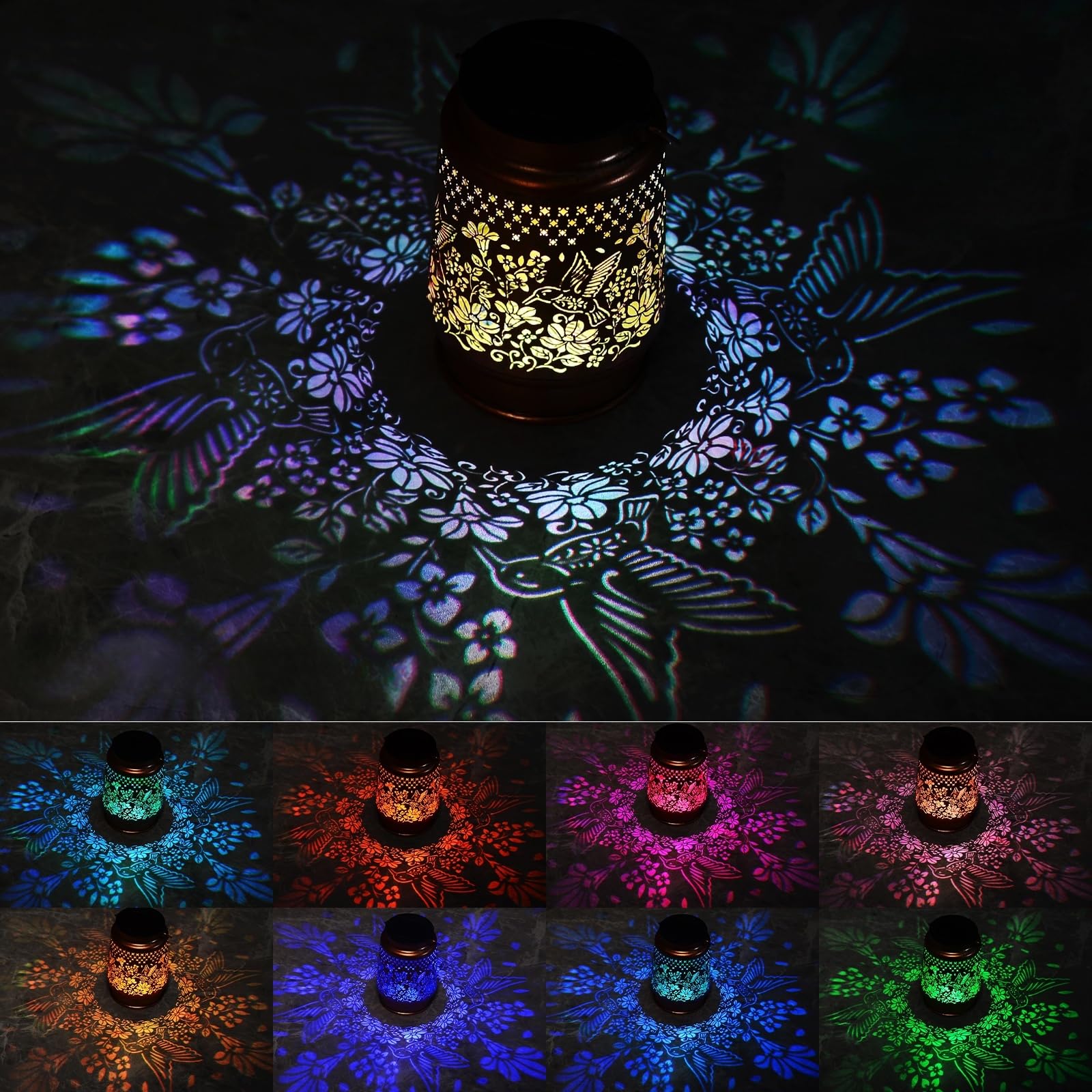 Hummingbird Solar Colorful Lanterns Outdoor Waterproof Hanging  Automatic Color Changing Light  Metal Decor Lanterns For Garden Patio Yard Lawn Backyard  Gifts For Women Mom Grandma