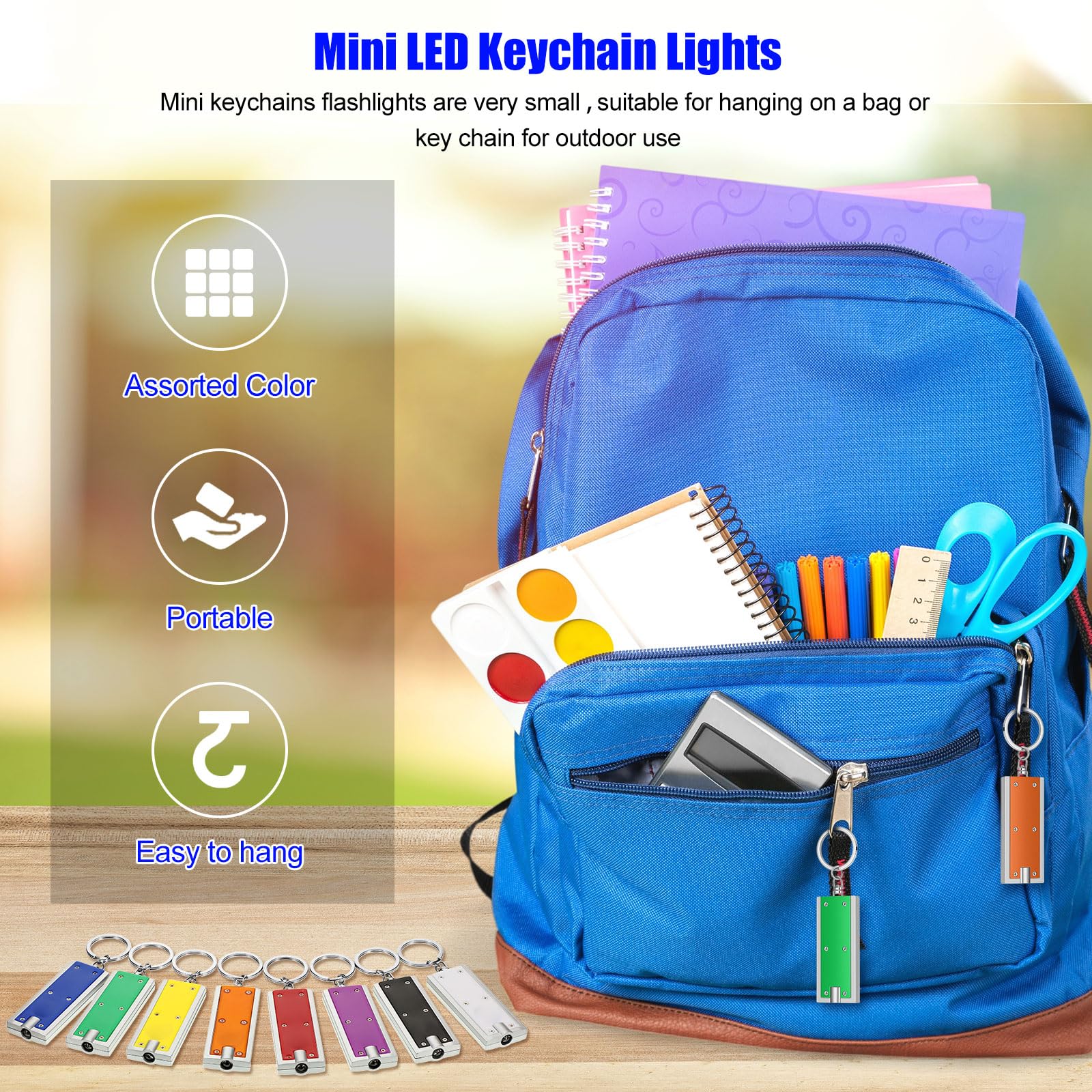 Hicarer Mini LED Keychain Flashlights - 64 Pieces, Portable, Plastic, Assorted Colors, Model YM5339 for Camping & Emergencies