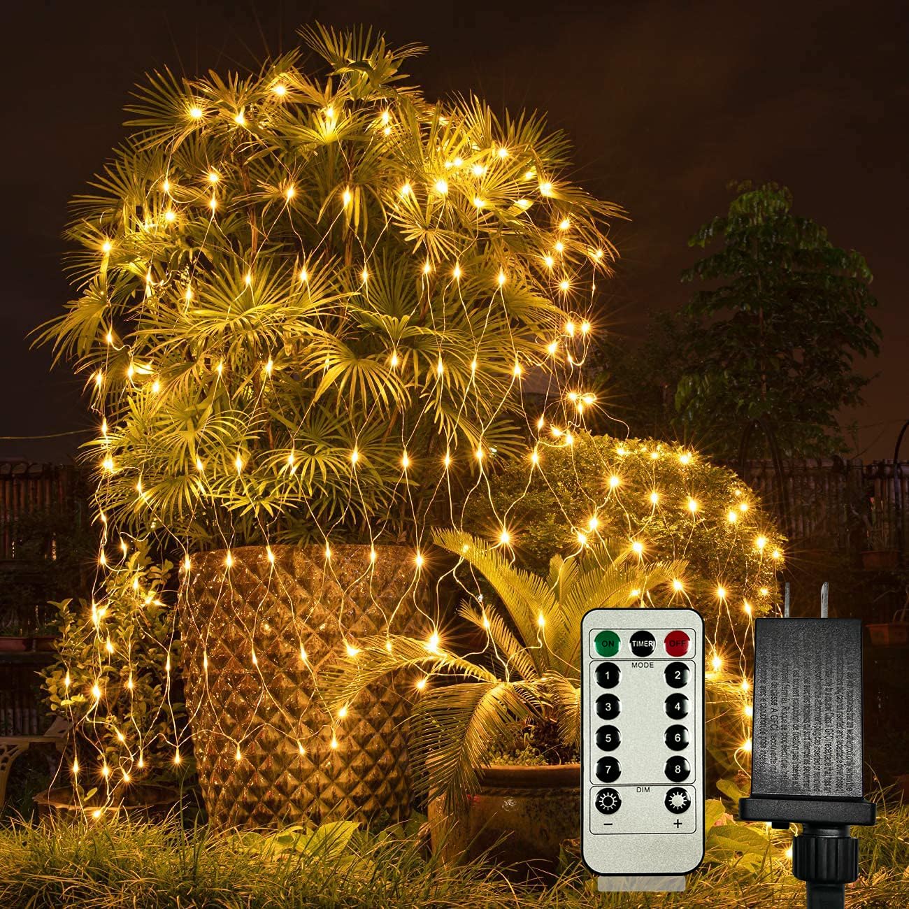 IJG 200 LED Christmas Net Lights,Connectable 10x6.5ft Mesh String Lights,8 Modes Waterproof Outdoor Mesh Fairy Lights for Xmas Trees, Bushes, Wedding, Garden (Warm White)