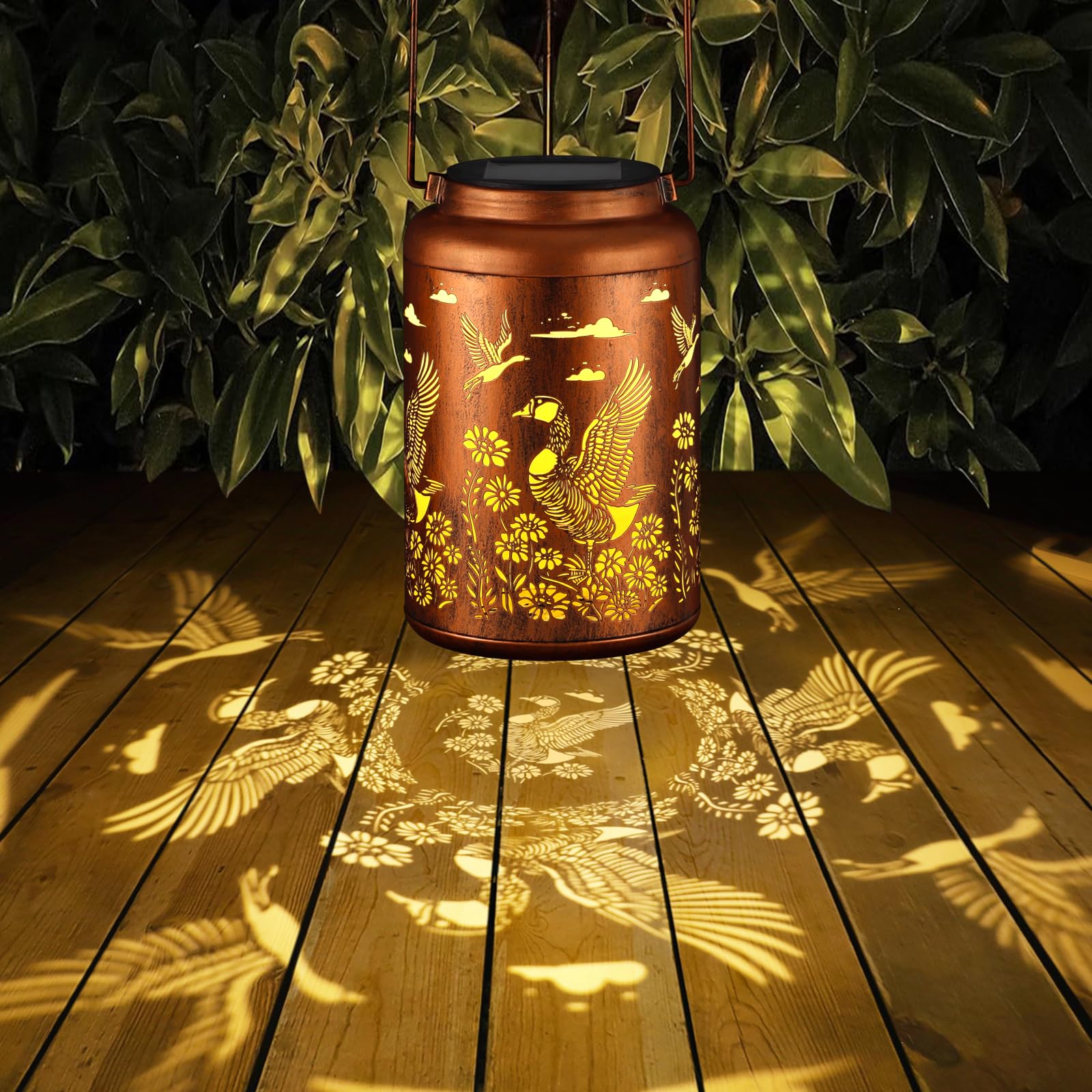 Tepaken Solar Lanterns Outdoor Waterproof Hanging Lights - Gold Metal Garden Decor for Yard, Patio, Porch, Model 117