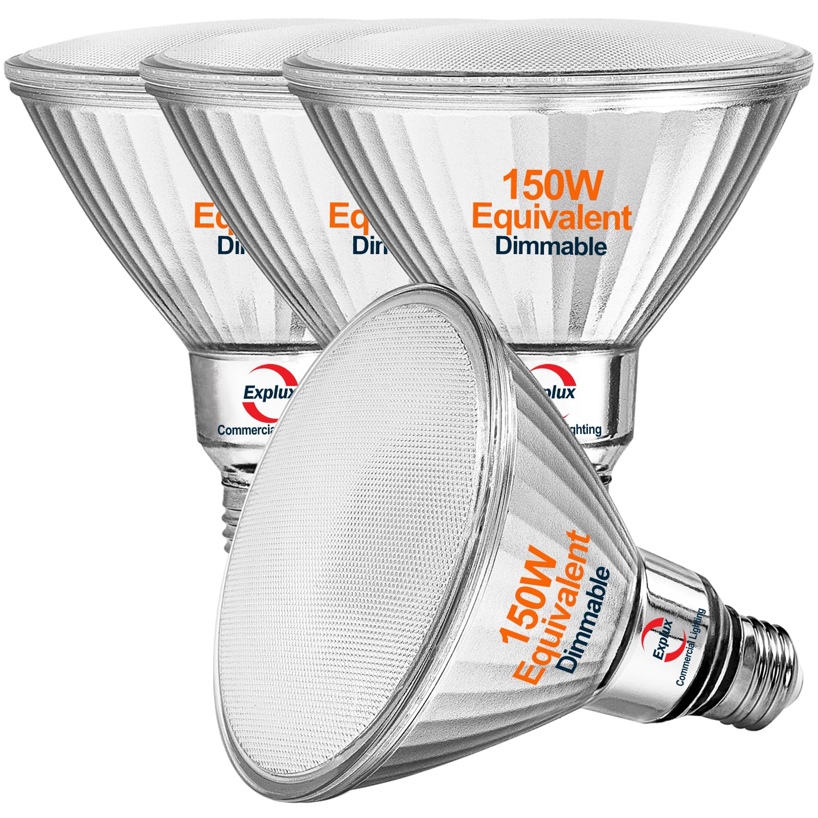 Explux Commercial-Grade LED PAR38 Flood Light Bulbs, Dimmable, 1600 Lumens, 3000K Bright White, 4-Pack, Hard Glass