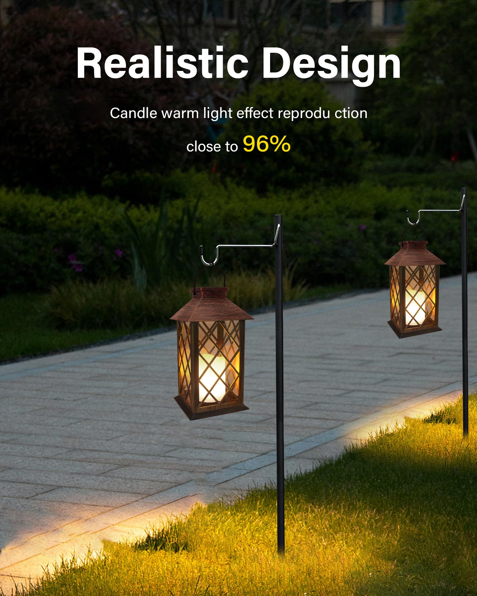 Shymery Solar Lanterns - Waterproof Hanging Outdoor Lanterns With Led Flameless Candles, 2 Pack