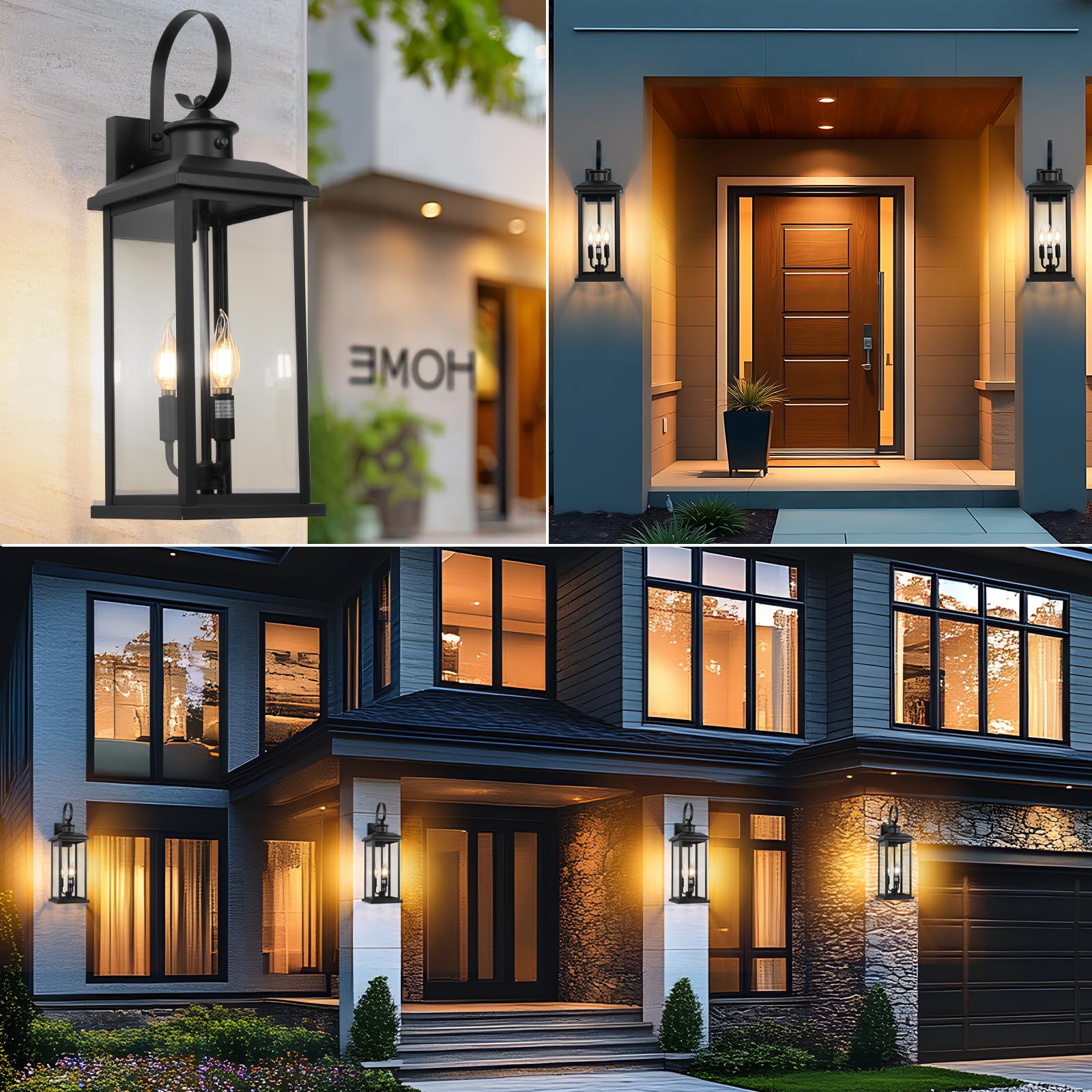 SIAFAVOI 24" Outdoor Wall Light Fixture - 2 Pack Black Modern 3-Light Waterproof Sconce for Entryway, Garage, Coach E12 Base