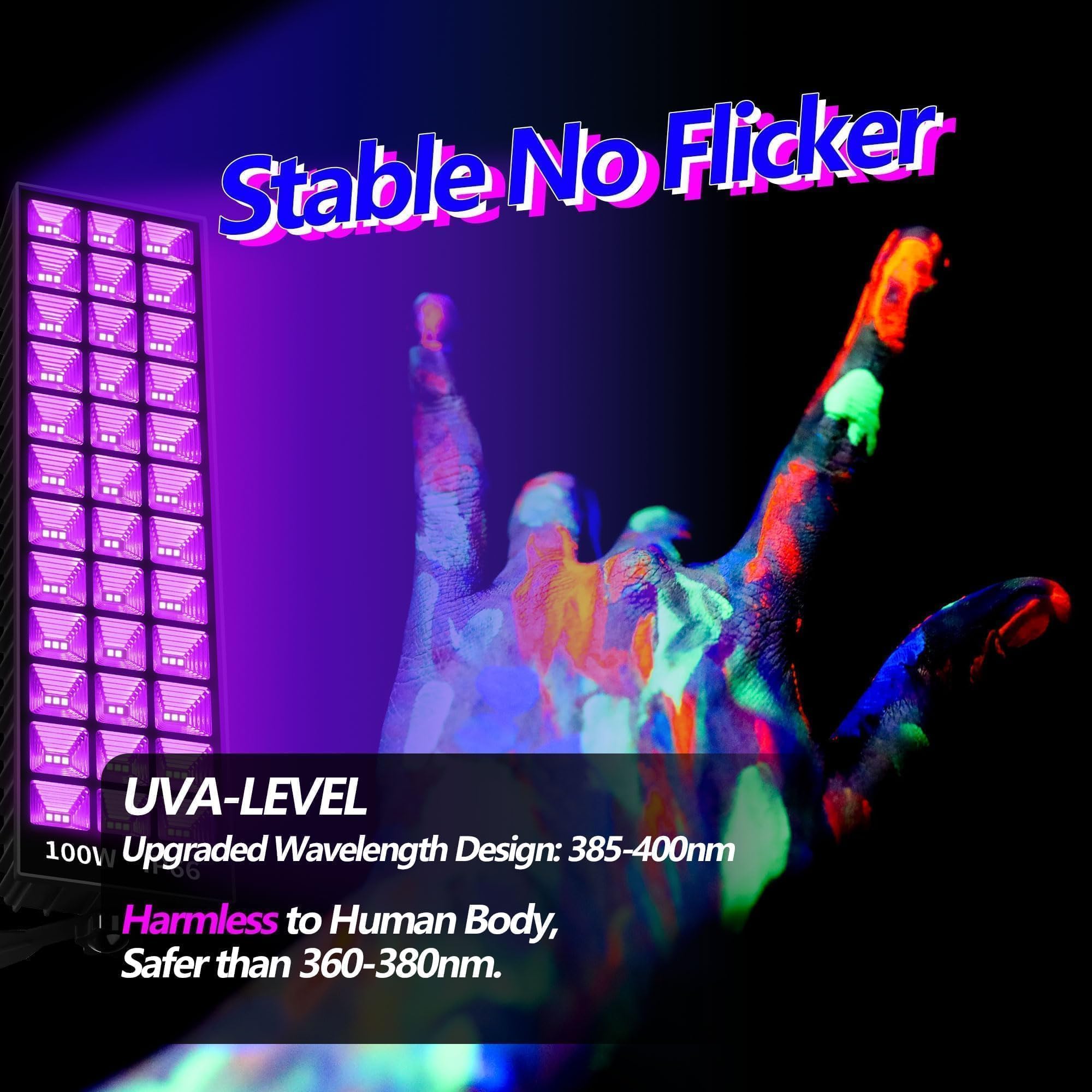 Thecham 2 Pack 100W Led Black Lights - Uv Flood Light For Glow Parties, Halloween, Body Paint