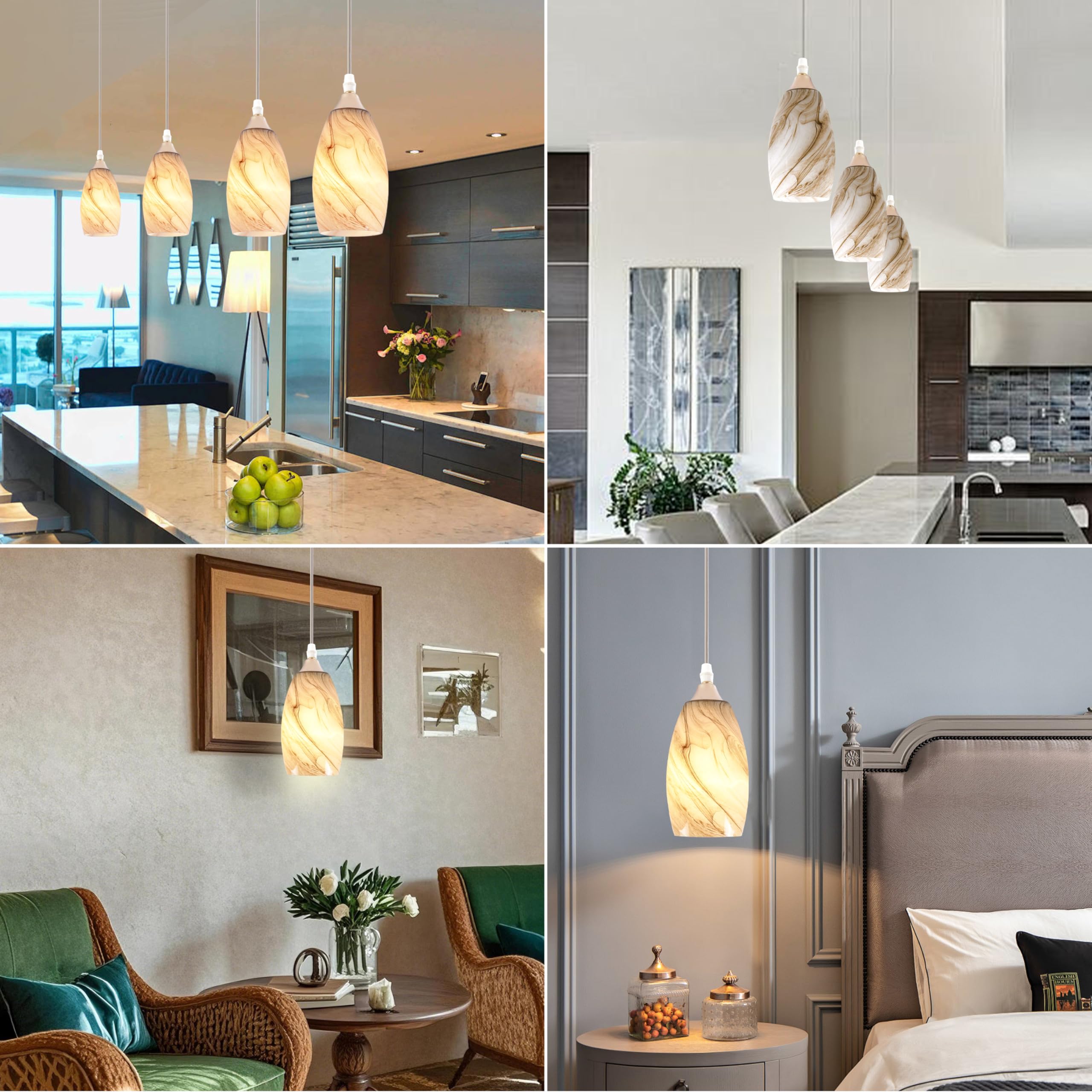 Go&So Honey-Bronze Gradient Flow Pendant Light Shade  7.8H Oval Fixture  1.57 Fitter  2 Pack Kitchen Pendant Lighting Over Island -Hand-Blown Fluid Line Texture For Chandelier Replacement Shades Set