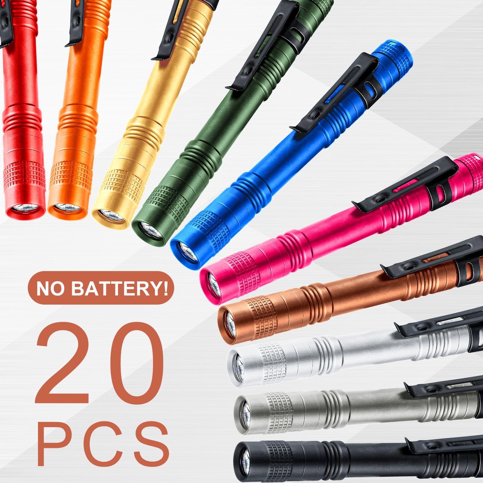 Hortsun Mini Pen Light Flashlights, 20 Pcs, 5.12 Inch, Multicolor, Pocket-Sized LED Torches with Clip