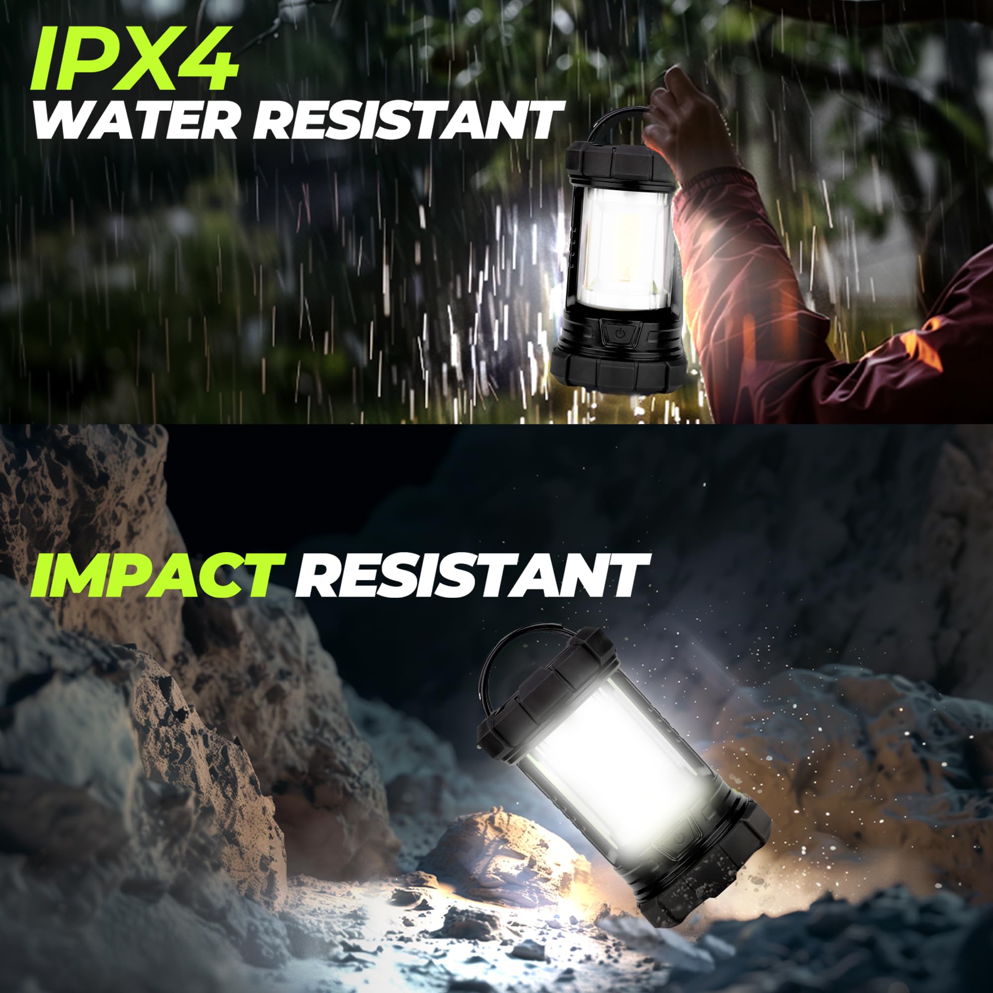 Favourlite Rechargeable Camping Lantern 3000LM 5 Light Modes LED Portable Waterproof Black ALS-6663-BK-US