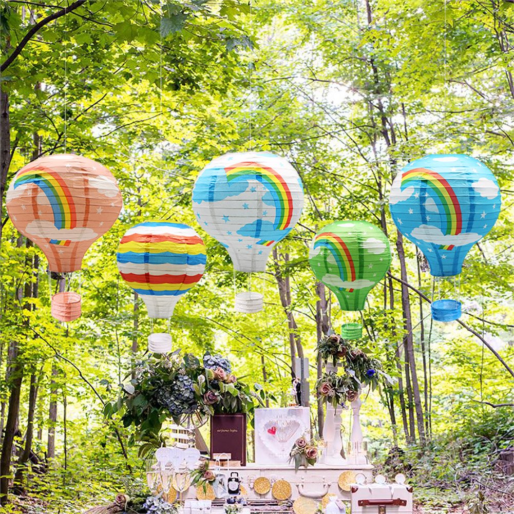 ADLKGG Hanging Rainbow Hot Air Balloon Lanterns, Pack of 5, 12 inch, Paper Party Decoration for Birthday & Christmas