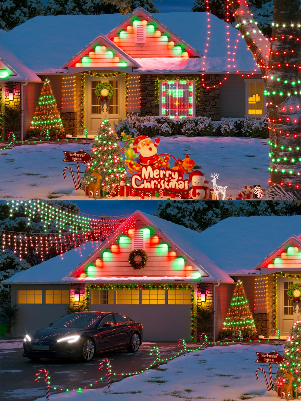 EXF Solar String Lights - 400LED 132FT Waterproof Red Green, 4 Pack, 8 Modes, Green Wire, for Christmas Tree, Party, Wedding, Garden Decor