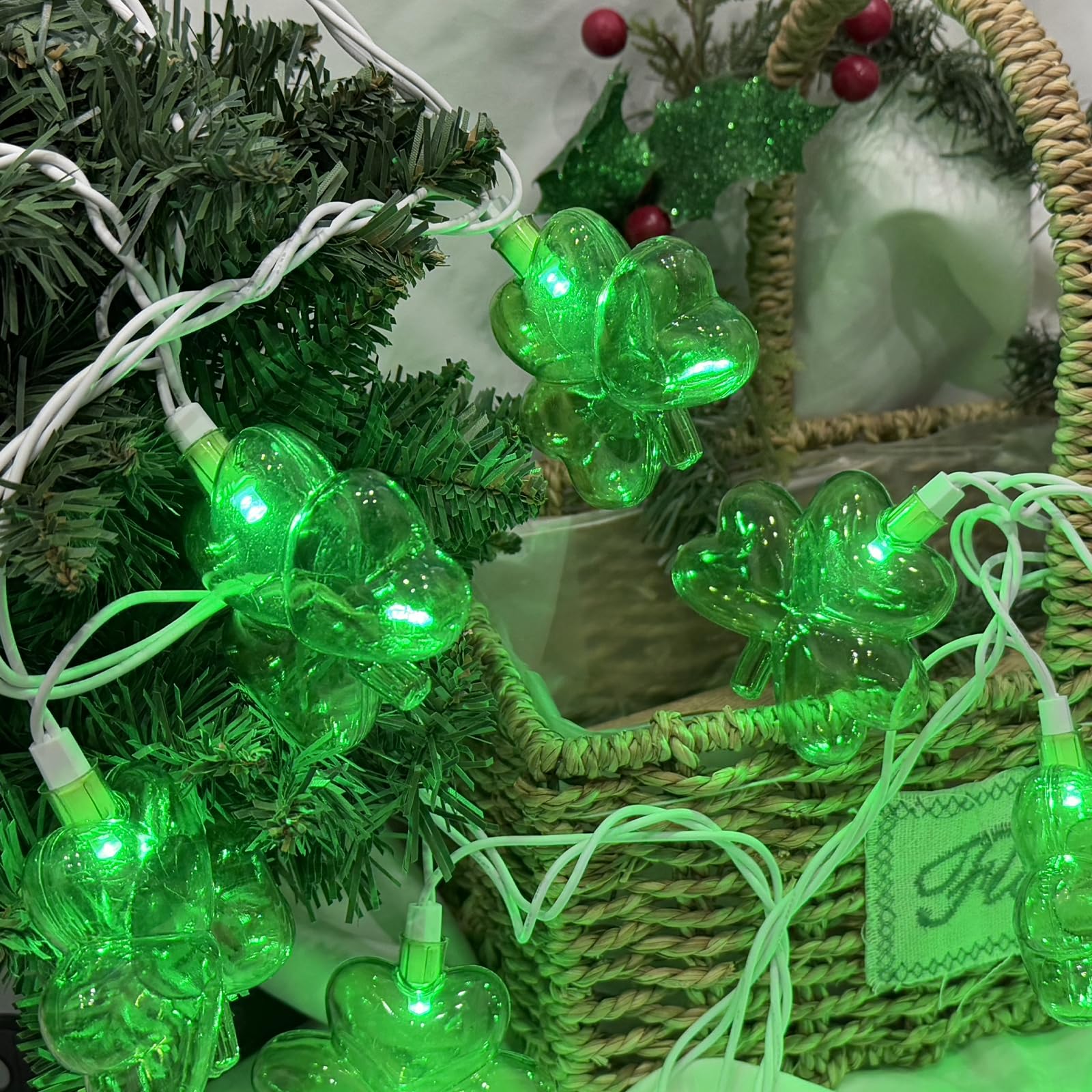 Pallerina St. Patrick'S Day String Lights, 8.5Ft Green Clover Decor With 10 Shamrock Lights