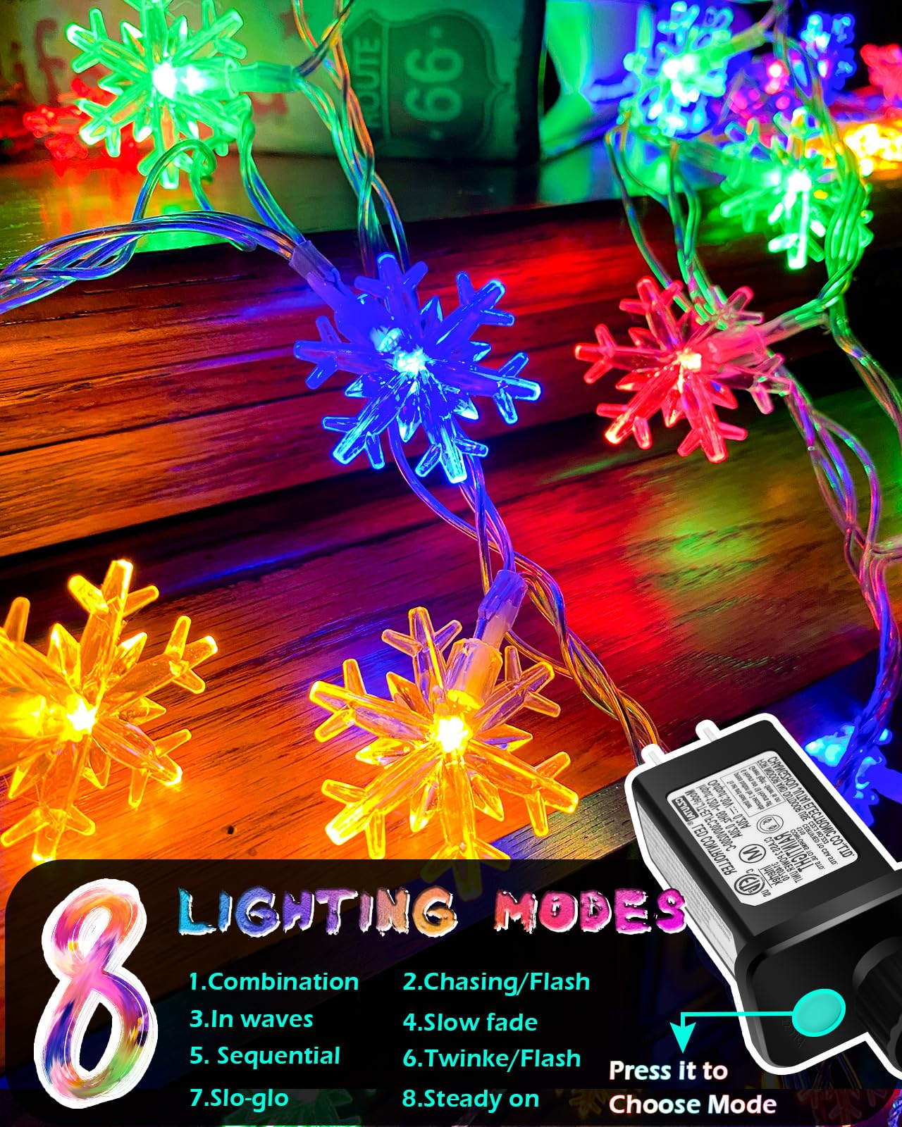 Christmas Snowflake String Lights Outdoor, 200 Led 82Ft Icicle Lights Waterproof With 8 Modes Timer Xmas Decorations, Plug In Fairy Lights For Curtain, Eaves, Window, Tree, Garden, Yard- Multicolor