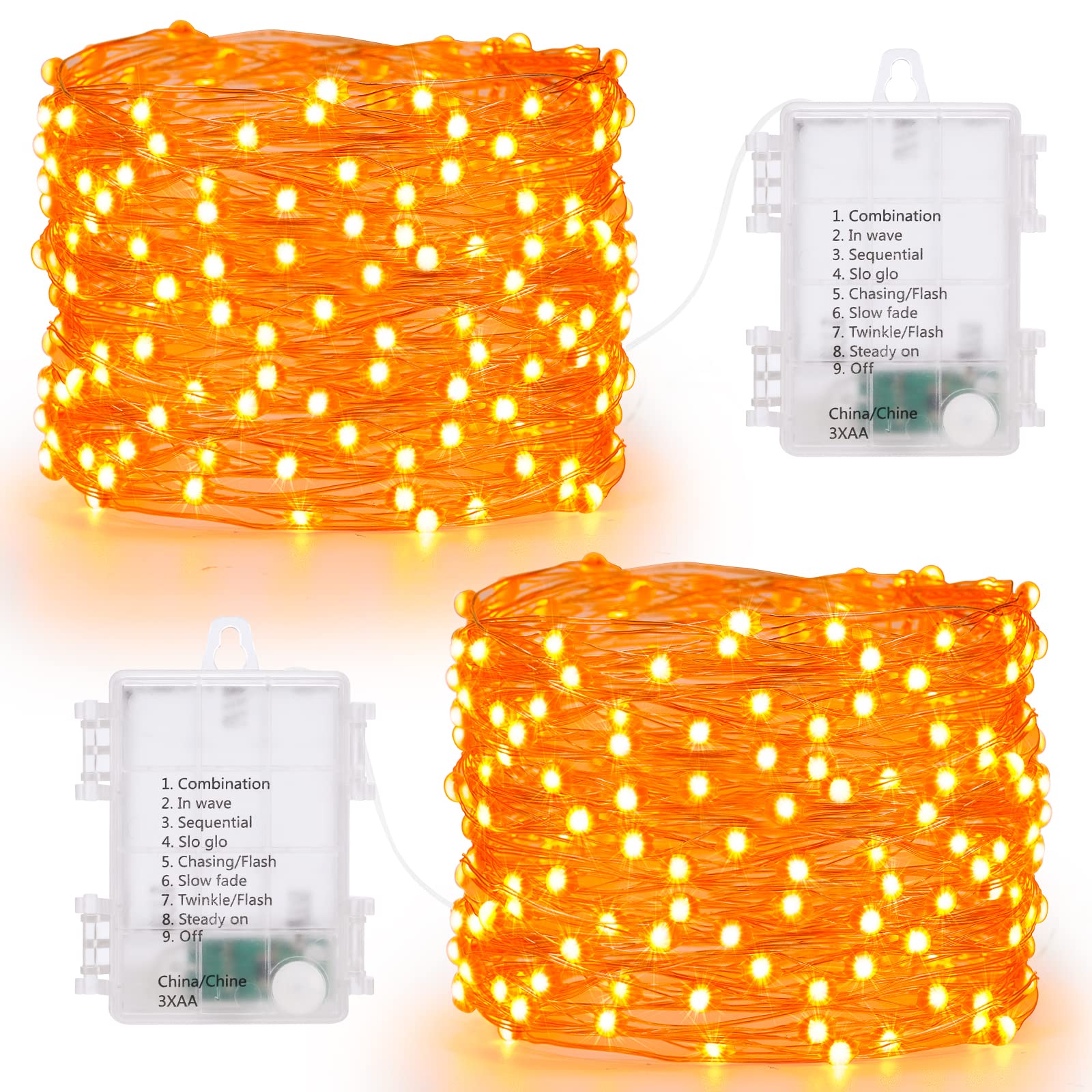 Joomer Purple Halloween Fairy Lights, 2-Pack 16.4FT 50LED Battery String Lights, 8 Modes with Timer Function, Waterproof Twinkle