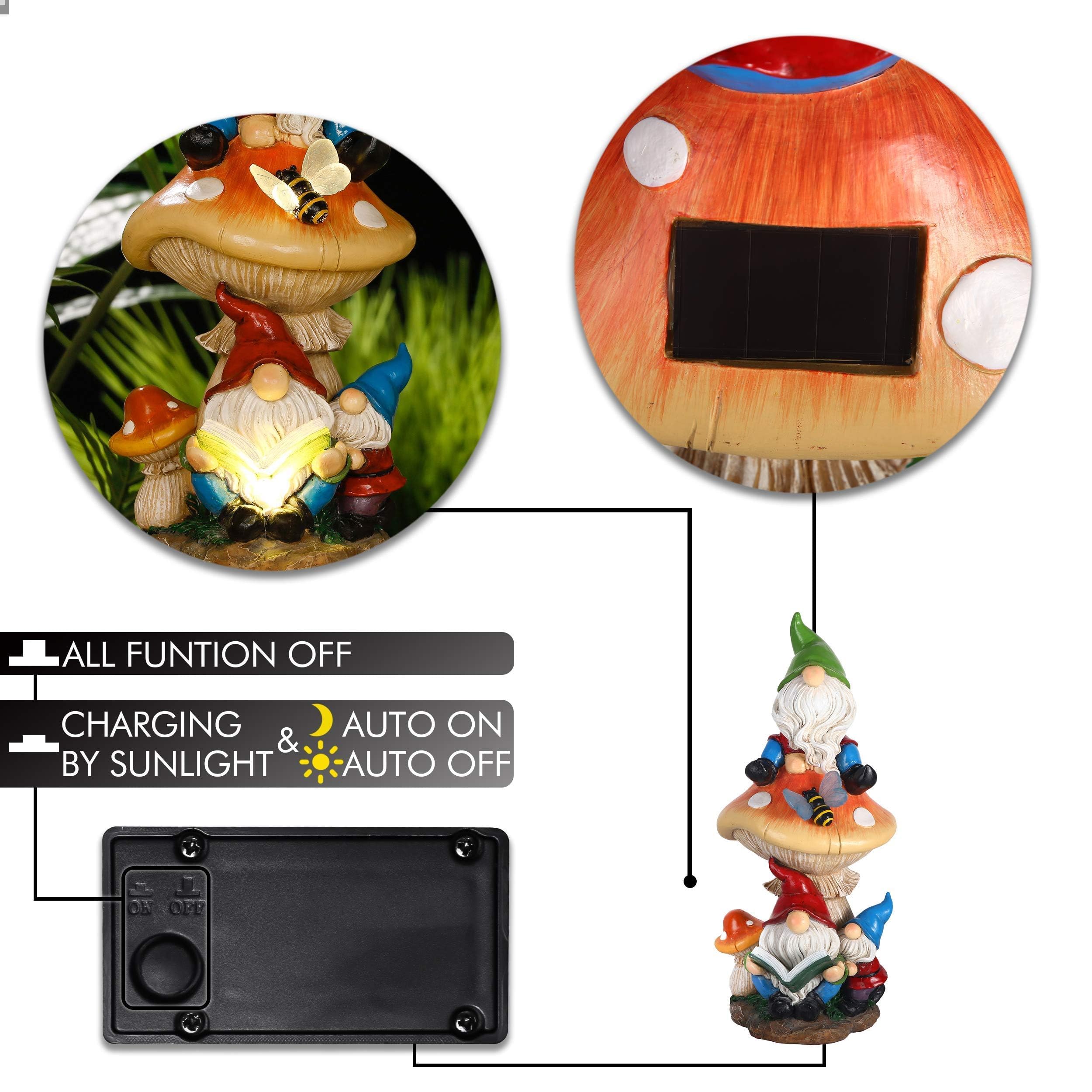 Teresa'S Collections Garden Gnome Statue With Solar Light - 12.6&quot; Resin Outdoor Décor