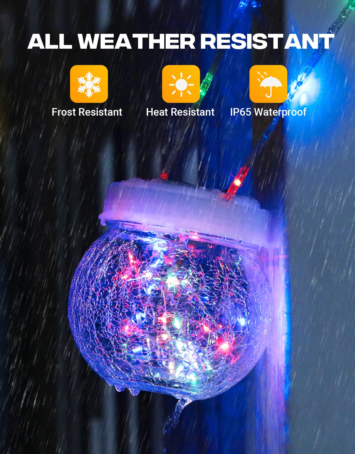 PARTPHONER Solar Lanterns 6-Pack - Waterproof Cracked Glass Hanging Lights, Multi-Color RGB, White Cap, Perfect for Outdoor Christmas Decor