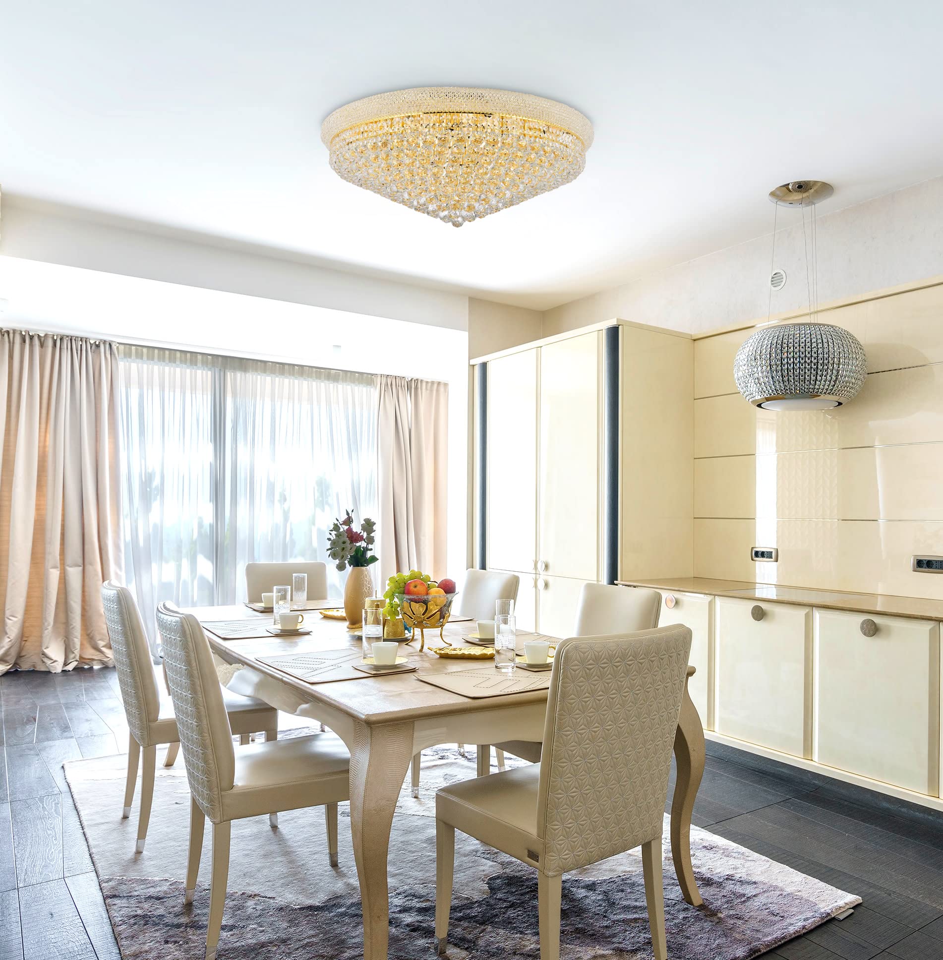 Elegant Lighting 1800F36C/Rc Royal Cut Primo 20-Light, Single-Tier Flush Mount Chandelier, Finished In Chrome With Clear Crystals