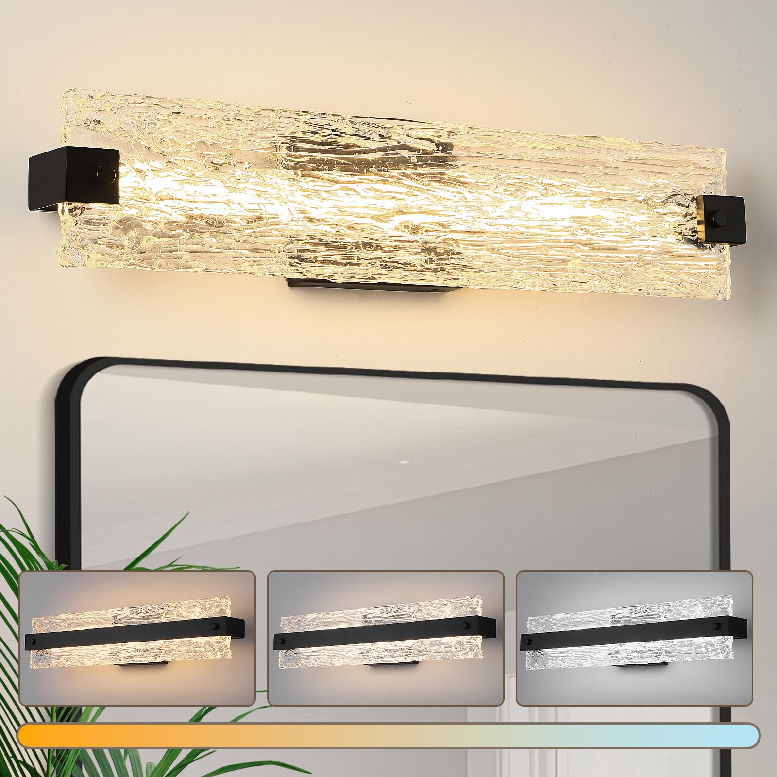 Osimir Black Led Bathroom Vanity Light  24.4 Inch 15W Modern Dimmable Bathroom Light Fixture Over Mirror  Crystal Bar Wall Sconce Lighting For Bath  3Cct  Os-Mm5001-3Bk
