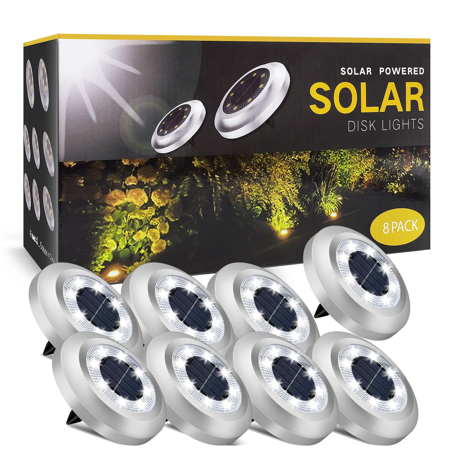 Yakalla Solar Lights Outdoor,8 Pack Solar Garden Lights for Pathway,Yard,Deck,Lawn,Patio,Walkway,Driveway,Step(Brightwhite)