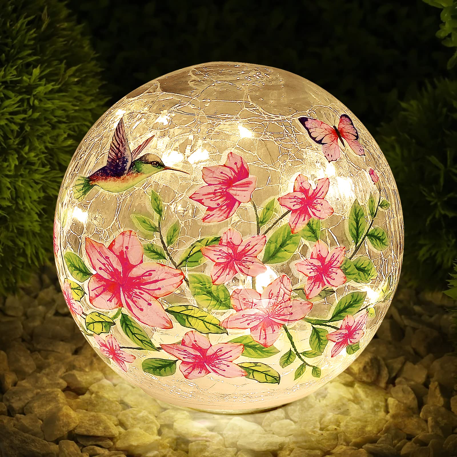 Elegant Birds and Butterflies Glass Table Lamp with Timer (6 Hour ON  18 Hour Off) - Battery Powered Soft LED Night Light - Kids Lamp  Home Decor Accent