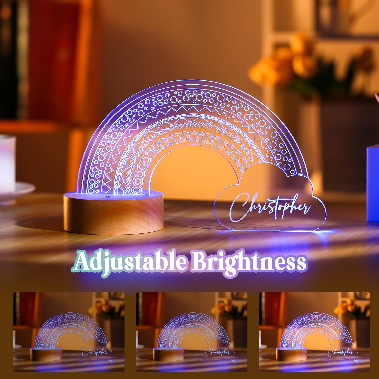 Burst Bird Personalized Night Light for Kids - Rainbow Acrylic, Remote Control, Color-Changing, Laser Engraved, Model PNL-Rainbow