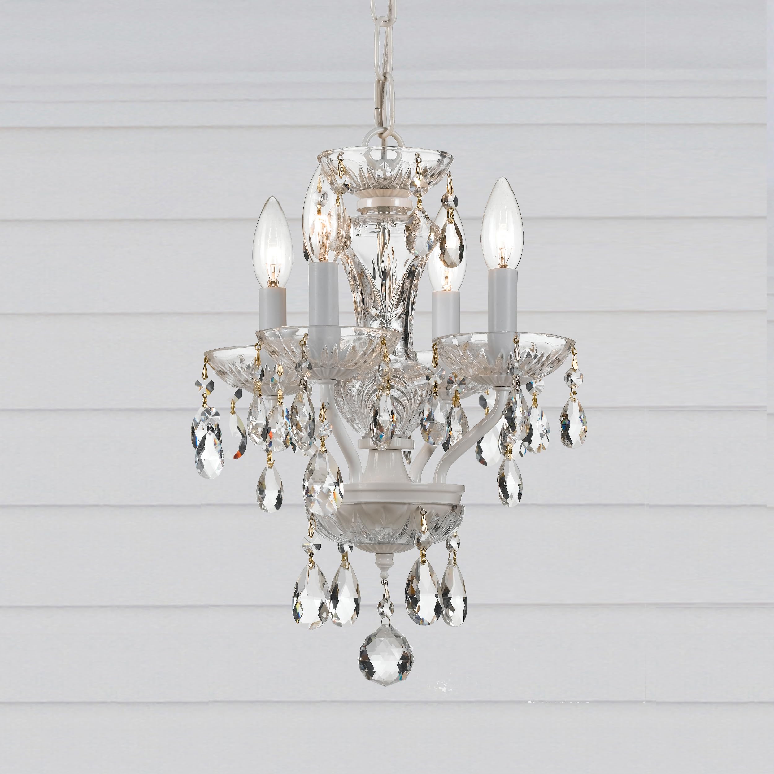 Crystorama Traditional Mini Chandelier 4 Light Hand Cut Crystal Wet White Model 5534-WW-CL-MWP