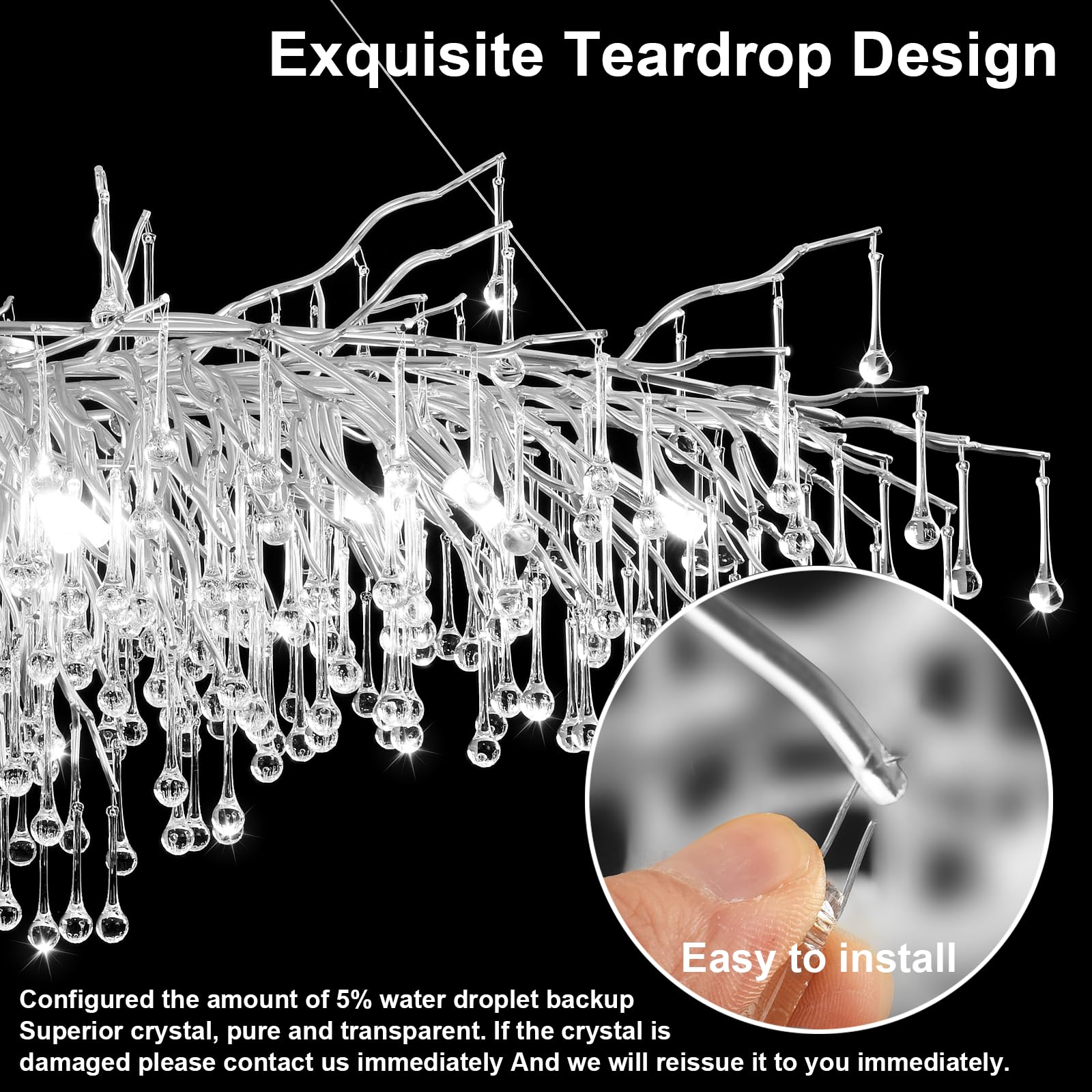 Niuzdu Chandeliers For Dining Room - 23.6'' Modern Silver Crystal Chandelier, Round Tree Branch Raindrop Chandelier, Foyer Chand