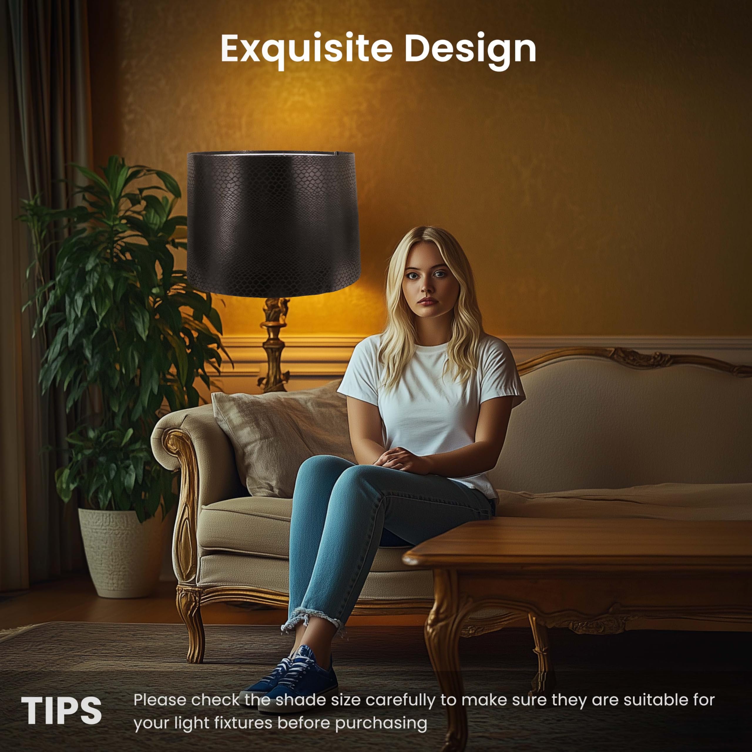 ALUCSET Drum Lamp Shades Set of 2, 13" Imitation Crocodile Leather, Easy Assembly, Model LLA-S2416Y