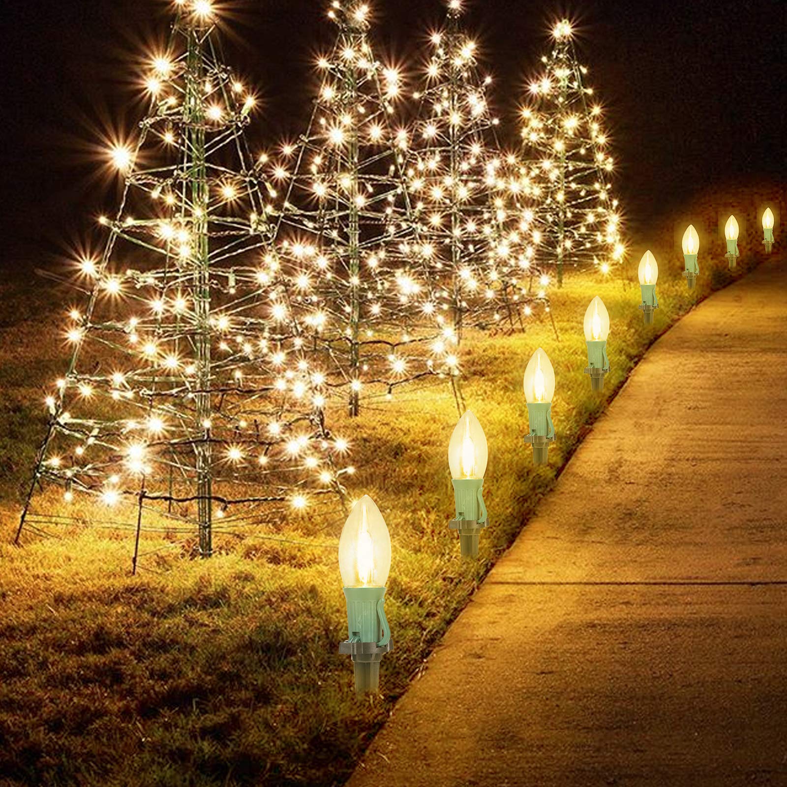 Brightown C9 Christmas String Lights - 20 LED Warm White Waterproof Pathway Lights, 25.7 Feet, Model GY-C-50.6-U-B1