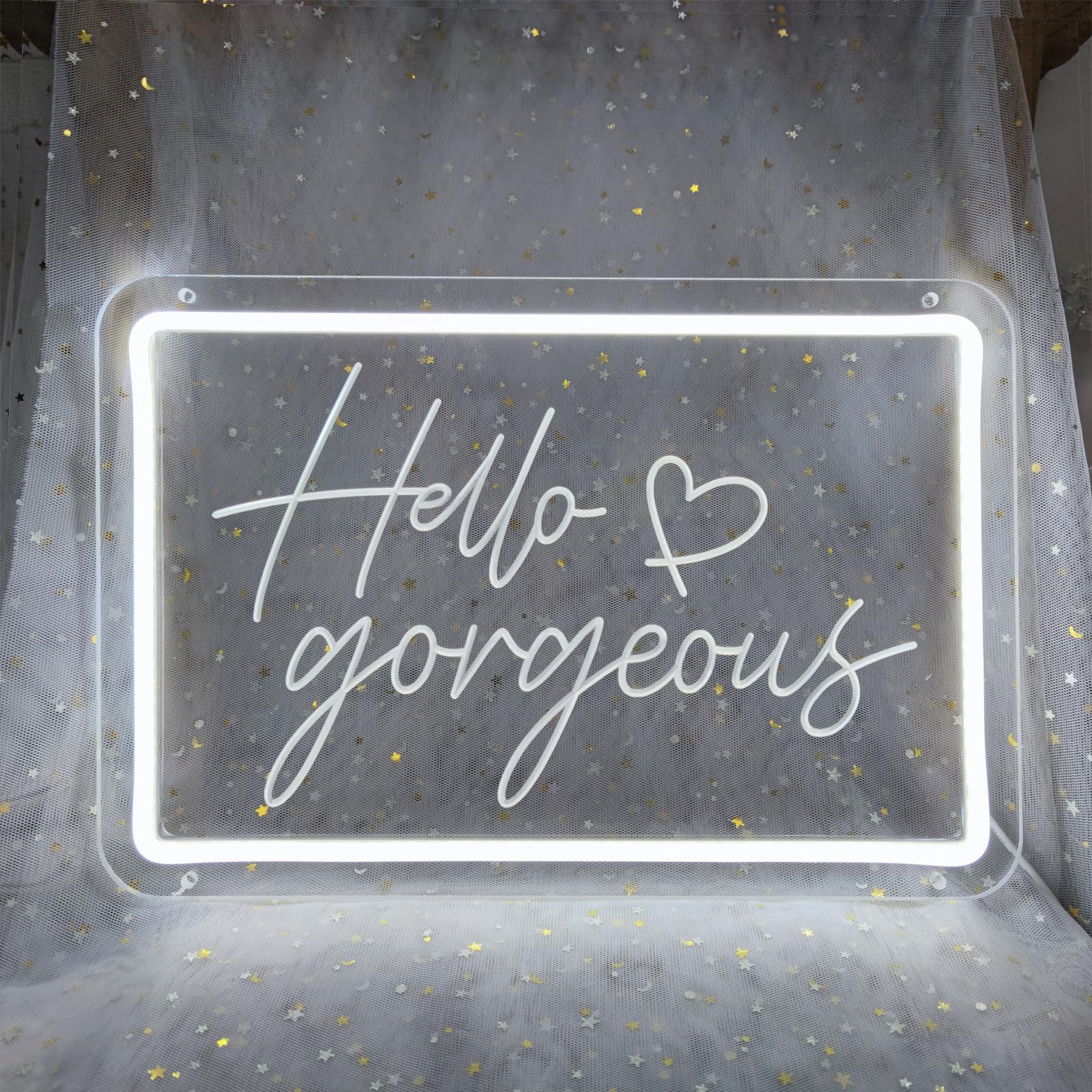INSNEnN Hello Gorgeous Neon Sign - Dimmable LED Wall Decor, 15.4 x 10.4 Inches, Acrylic, White