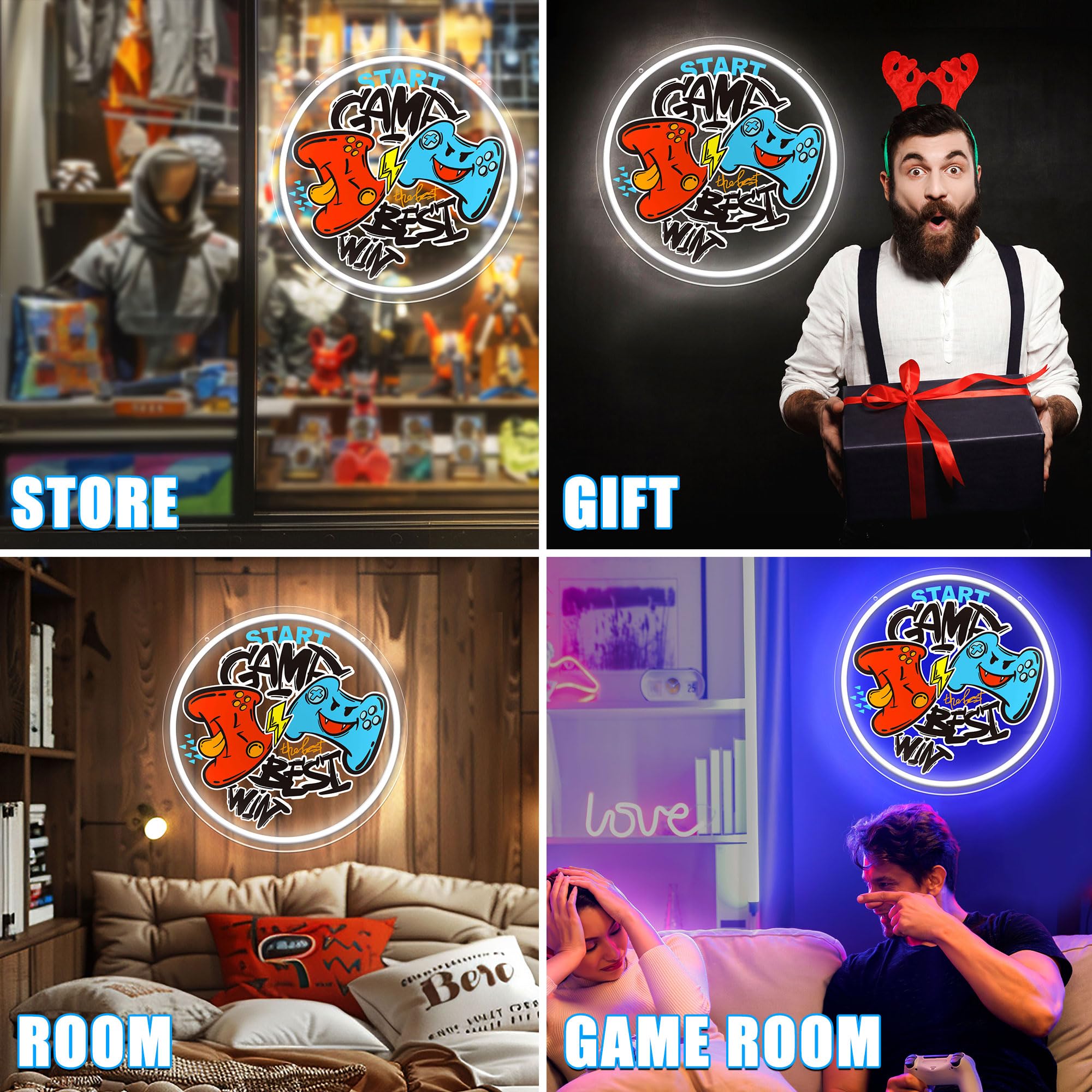 PSPCBS Gamer Neon Sign - LED Acrylic Light for Game Rooms, 12x12 inches, White-Game