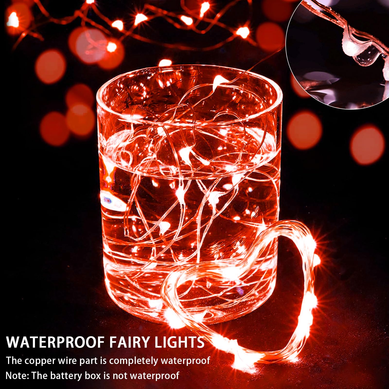 chzk 8 Pack Red Fairy Lights 20 LED Twinkle String Lights Battery Operated Waterproof 7Ft A01-Mini