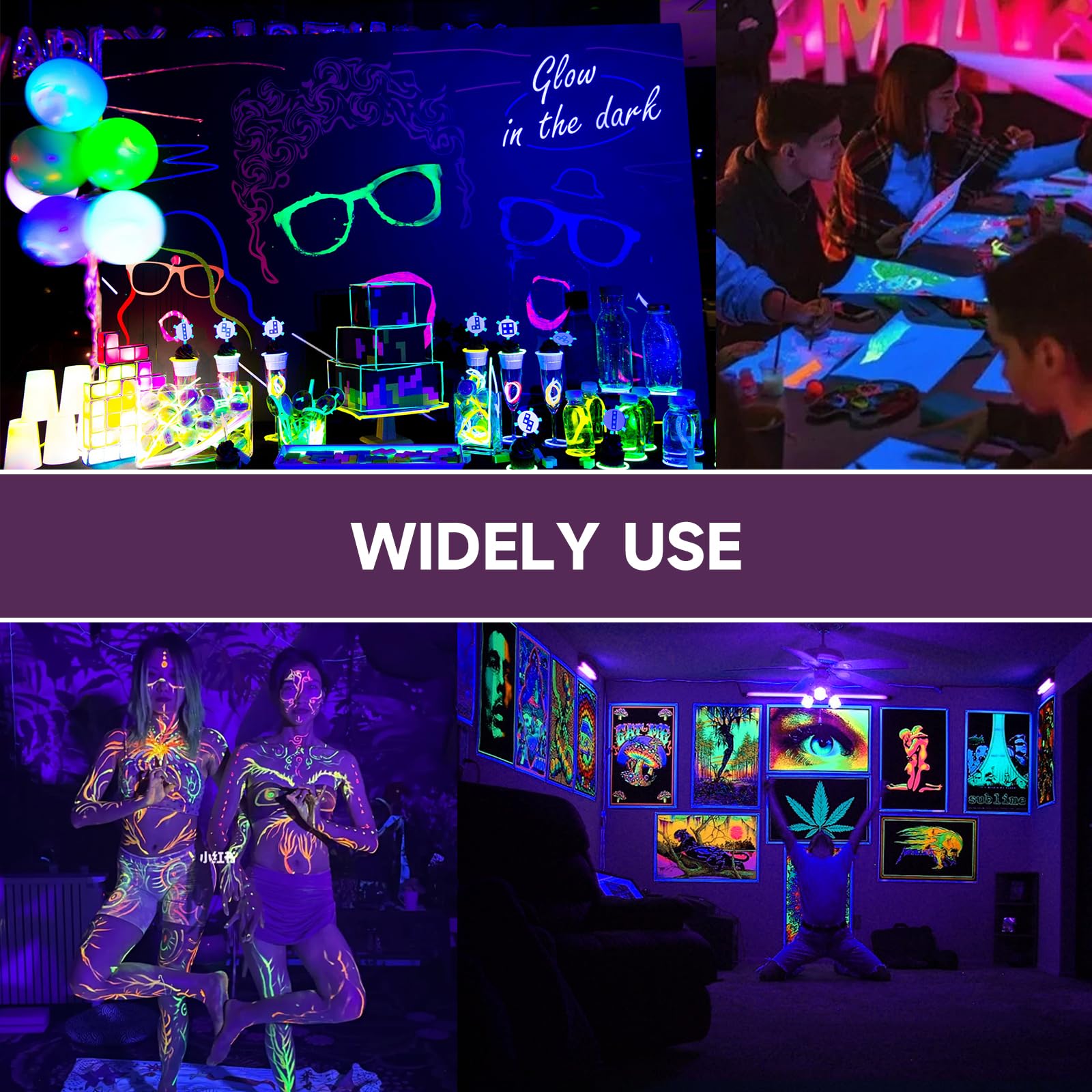 Winniw 9600 Mah Rechargeable Black Light, Dimmable Uv Light, 200 Led 395 Nm Uv Flashlight Camping Blacklight, Halloween, Body Painting, Uv Paint, Fluorescent Effect