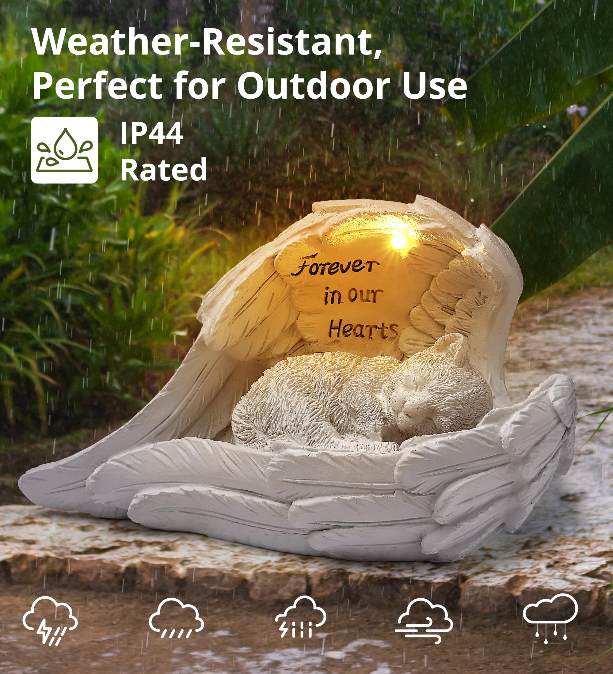 Zhiyo-Gd Pet Cat Solar Garden Memorial Statue - Outdoor Resin Angel Kitty With Solar Light  Guardian Angel Kitten Memorial Gift For Patio  Lawn  Yard  Or Garden Christmas Decor