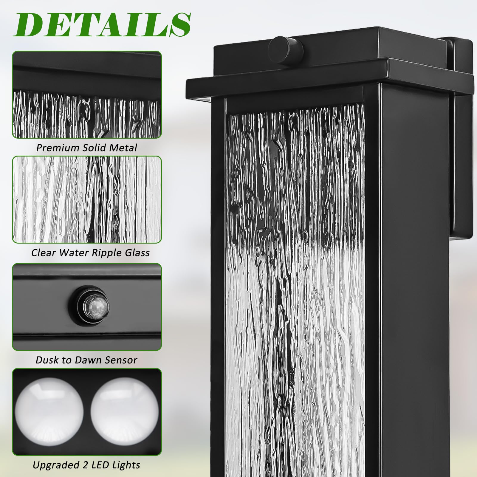 20'' Extra Large Dusk To Dawn Led Outdoor Light 2 Packs, Black Modern Exterior Lighting Fixtures, Outside Porch Lights Wall Moun