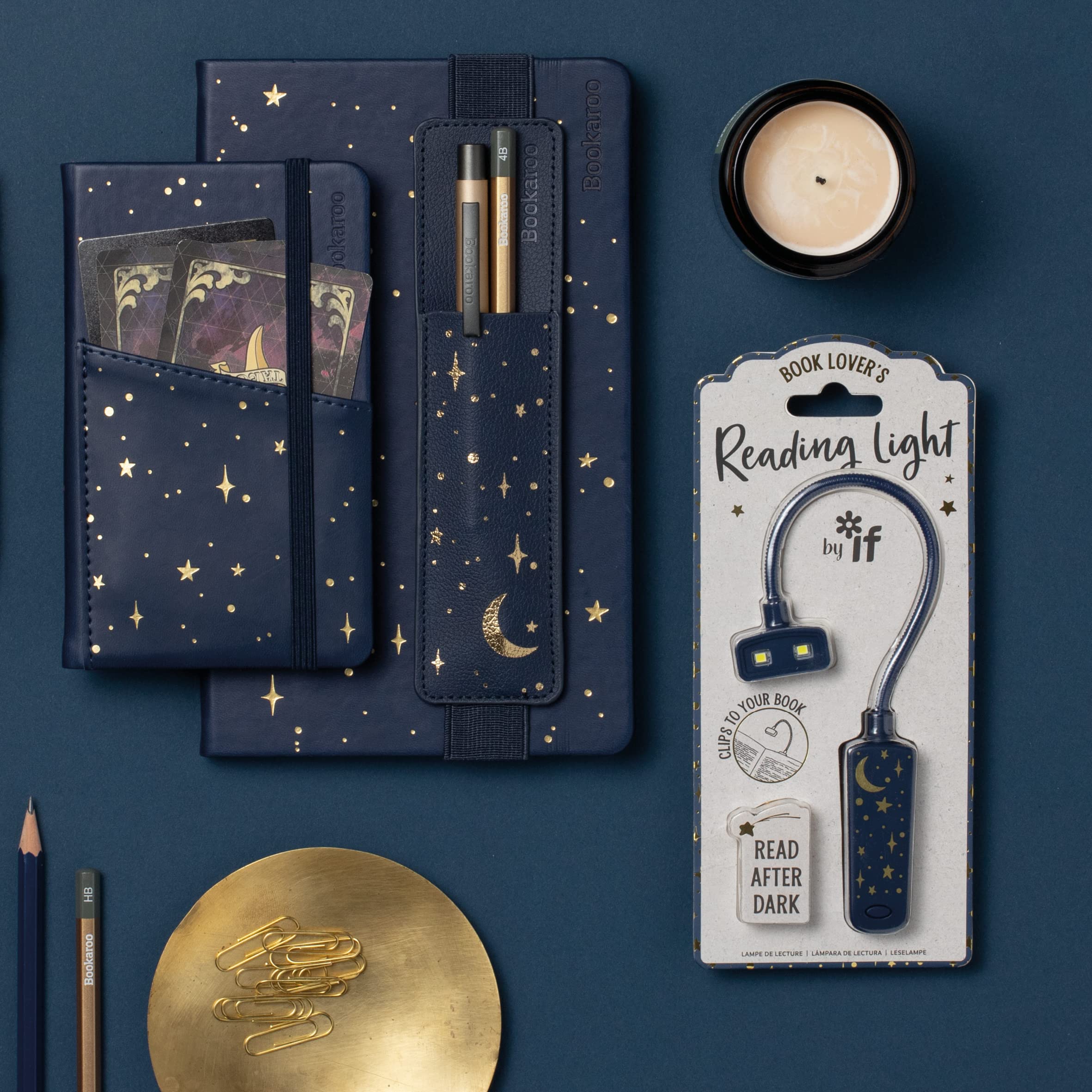 IF Compact Book Light - Moon & Stars, Dark Blue/Gold