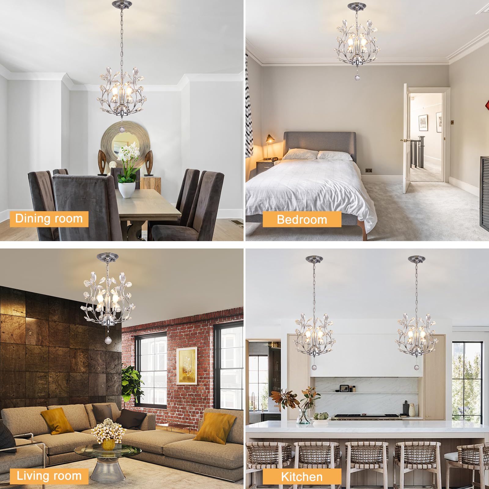 Ganeed 3-Light Vintage Crystal Chandelier, K9 Crystal Flush Mount Ceiling Light, Chrome, Model 1004-3C for Dining Room, Bedroom, Kitchen