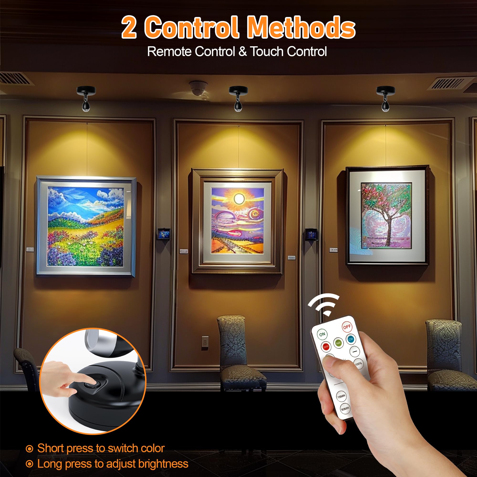 4 Pack Wireless Led Spotlights Indoor, Plant Battery Operated Tree Lights, Uplighting Picture Light With Remote, Accent Lights F