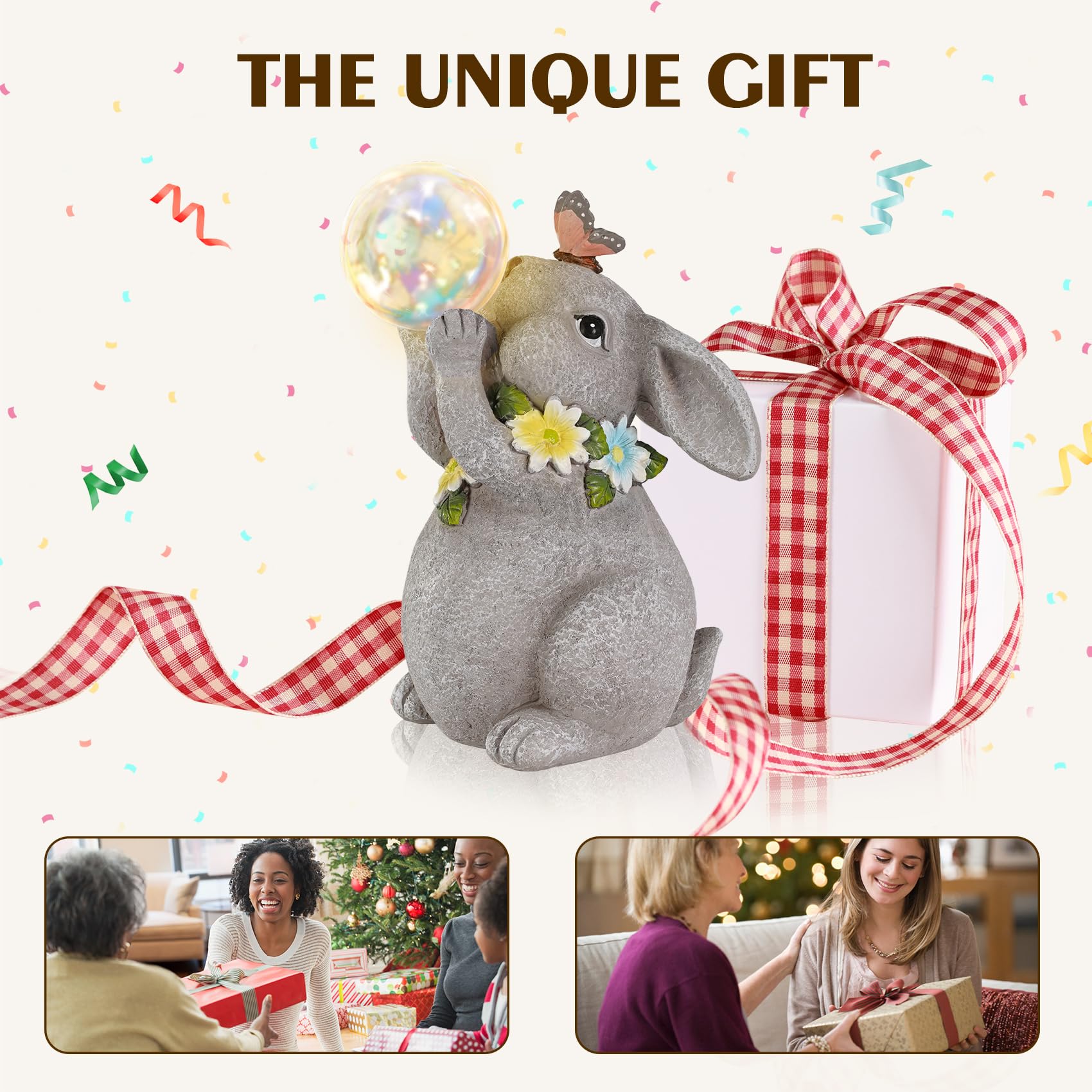 Mininova Solar Garden Decor Lights Rabbit Statue With Bubble Ball Waterproof Decorations Cute Bunny Figurine For Outside Spring Yard Lawn