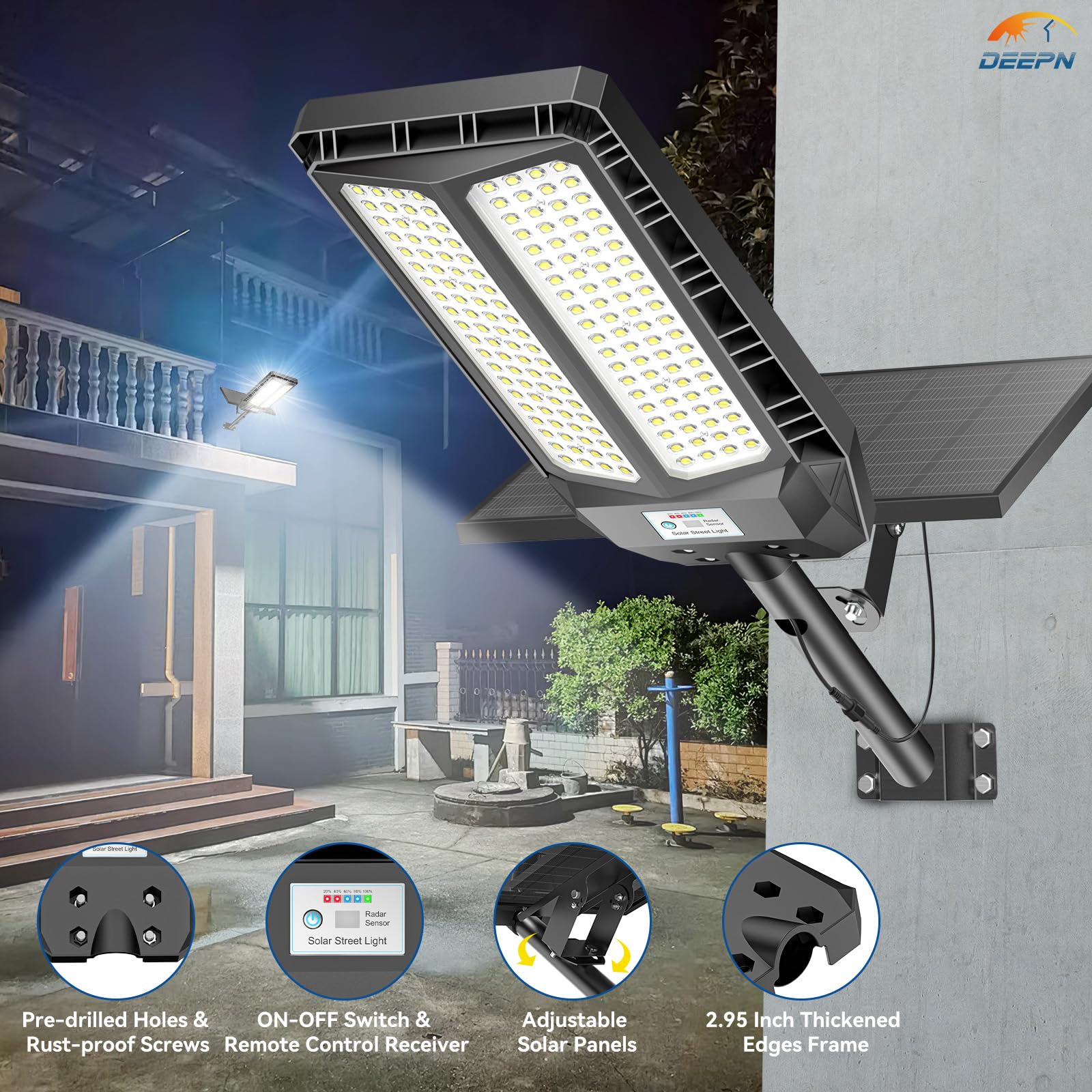Solar Lights Outdoor 8000W, Solar Street Lights Outdoor IP67 Waterproof Dusk to Dawn 7000K LED Security Flood Light with Motion