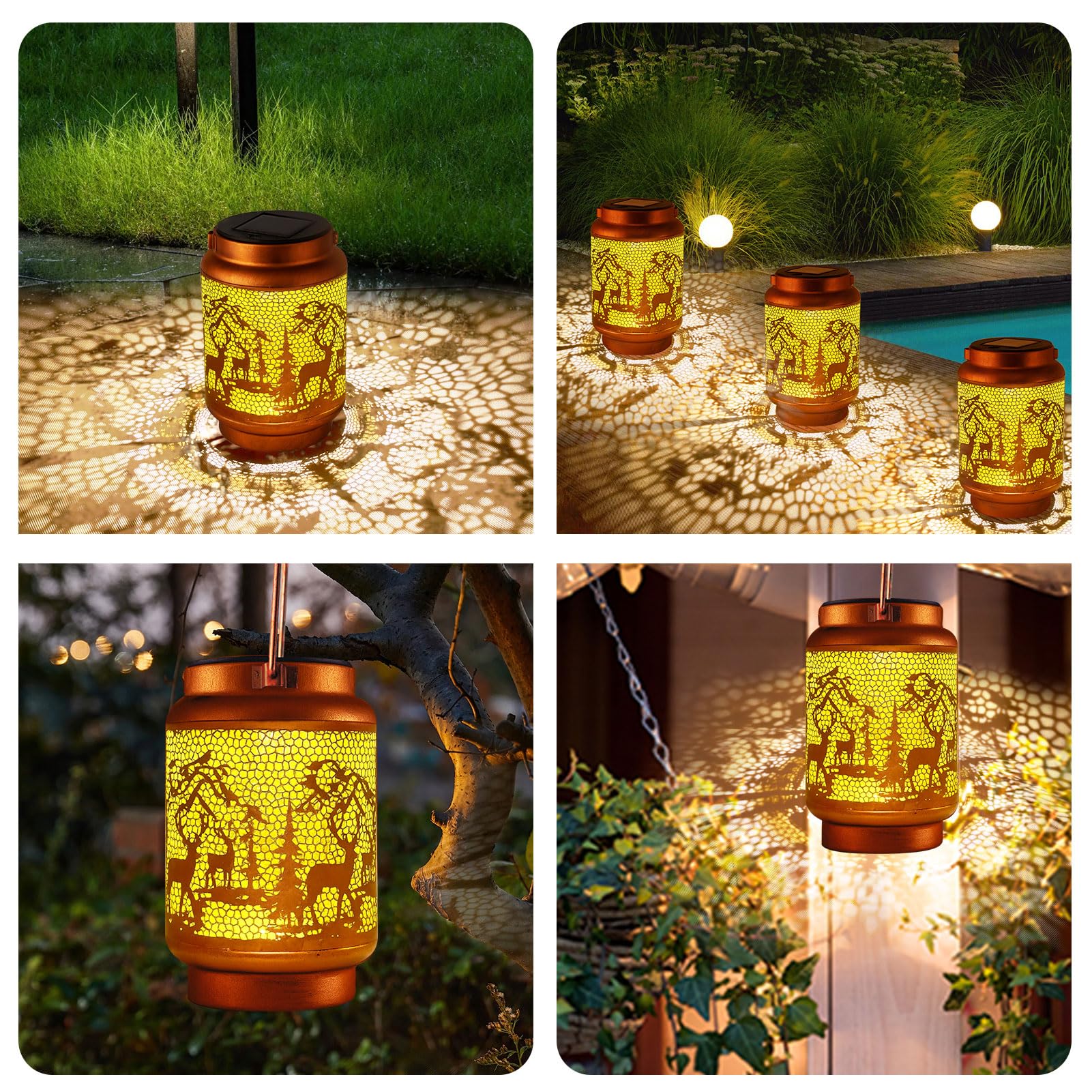 HOFLYW Solar Lantern - Outdoor Waterproof Metal Garden Decor, Bronze, Model CL-XHTYD-1-1-1