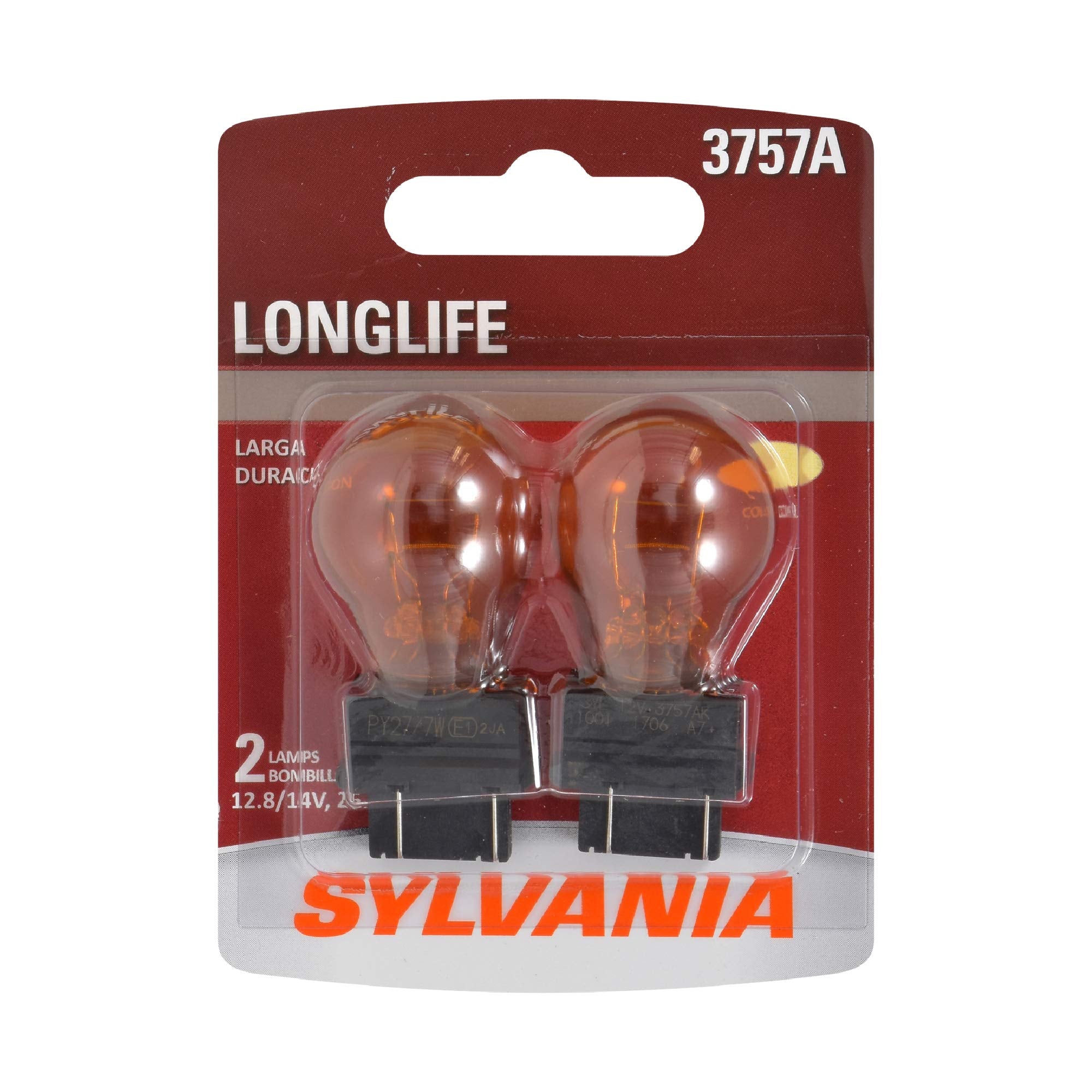 SYLVANIA 3757A Long Life Amber Miniature Bulbs - Ideal for Parking, Side Marker, Turn Signal - Contains 2 Bulbs