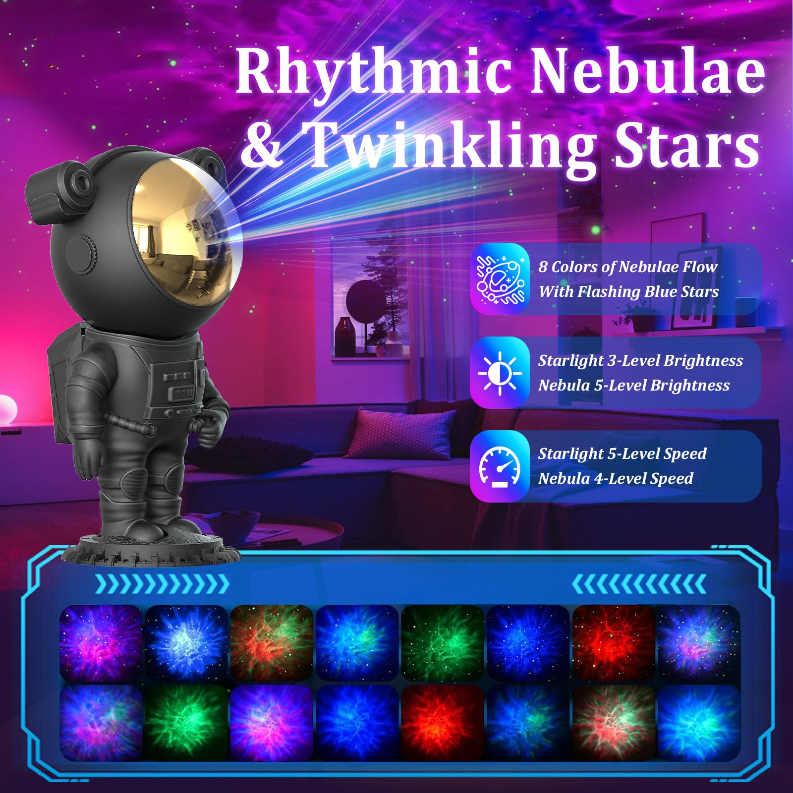 Aspiremit Astronaut Galaxy Light Projector - PVC, Black, with Timer & Remote Control, Star Light for Bedroom, Model As