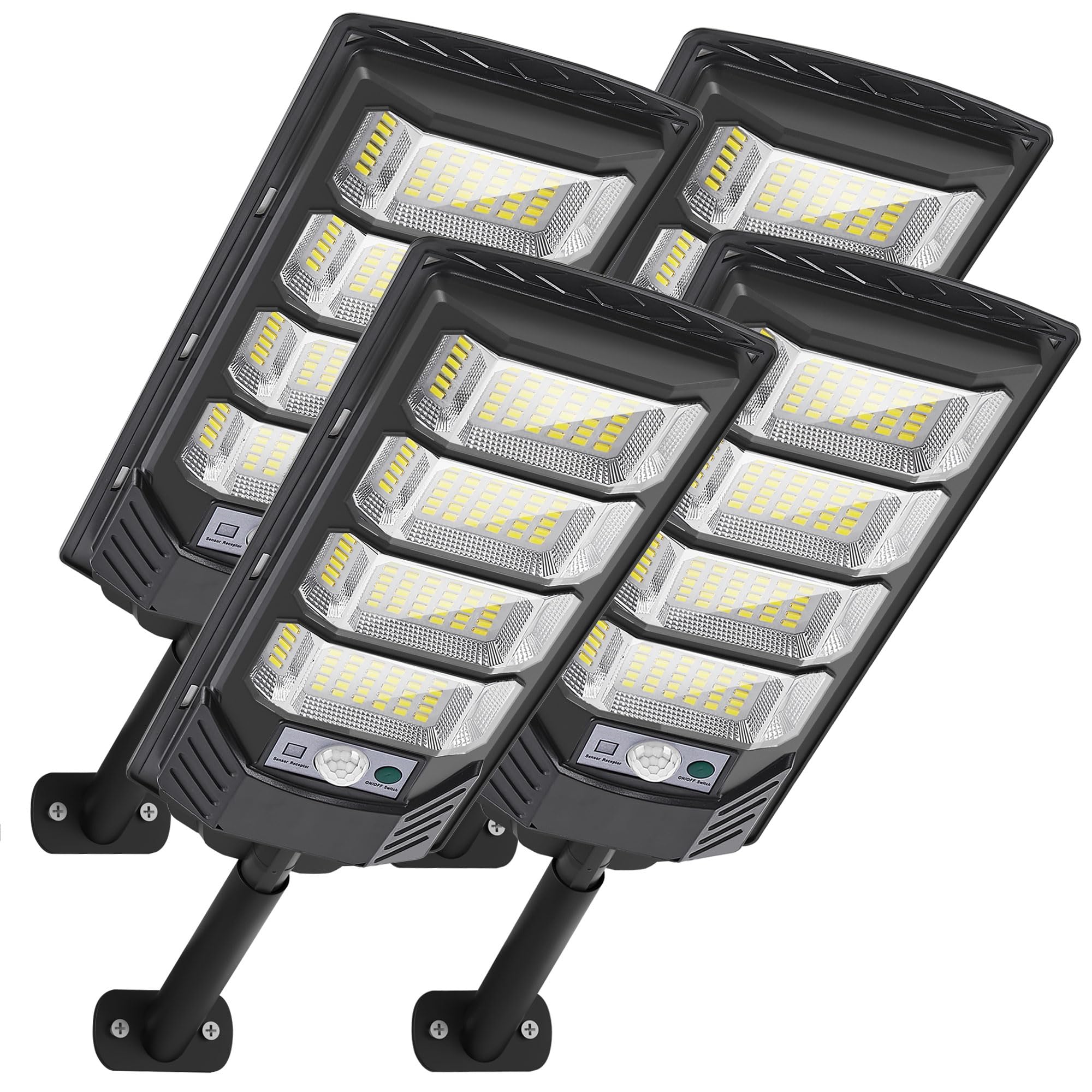 Solar Street Lights with Motion Sensor, Wide-Angle LED Security Flood Light with Remote Control, Waterproof Dusk-to-Dawn Outdoor
