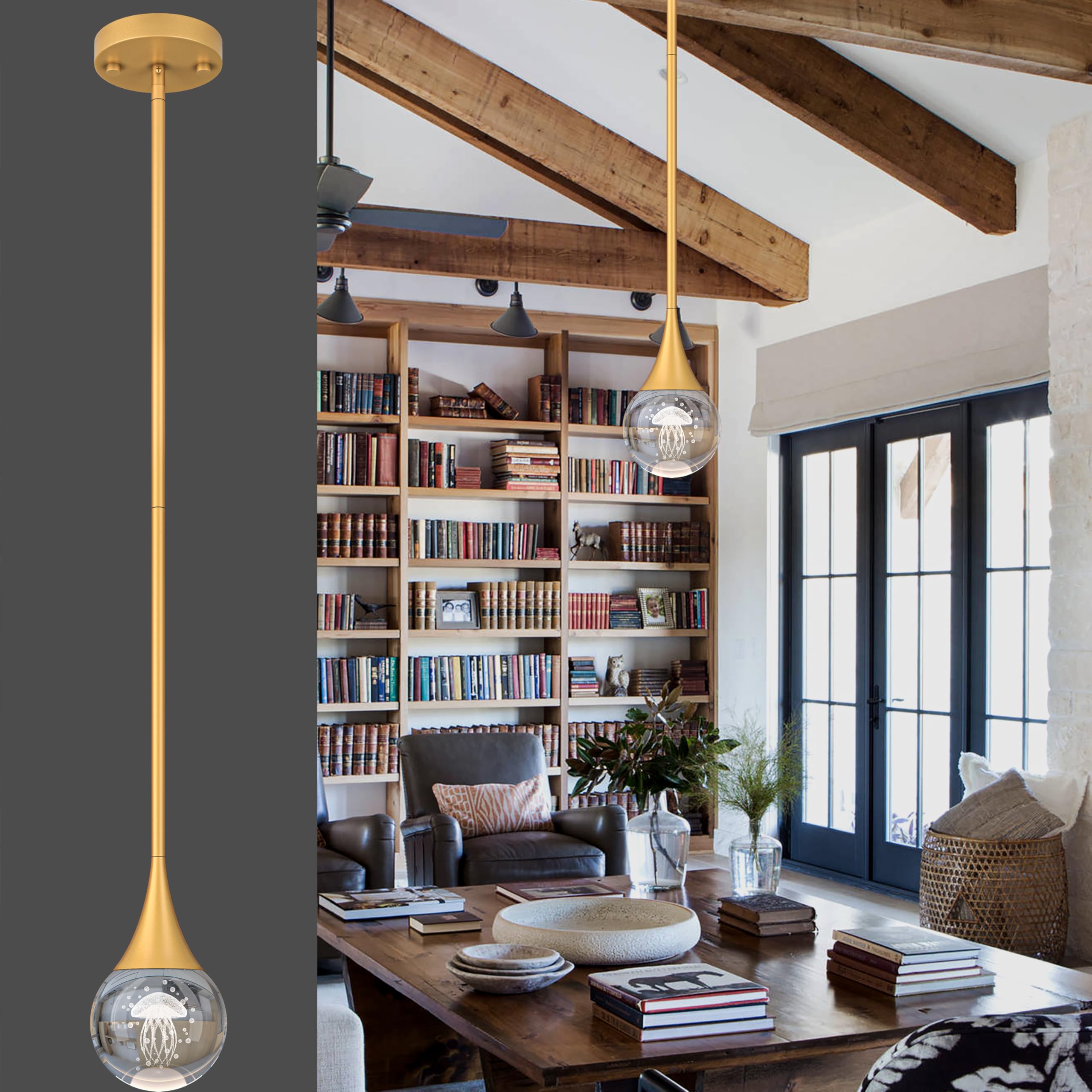 1-Pendant Lights Kitchen Island  Brass Gold Globe Crystal Ceiling Hanging Light Fxitures  Led Light Fixtures Metal Rod Ceiling Glass Pendant Lighting For Kitchen Island Dining Room Bar