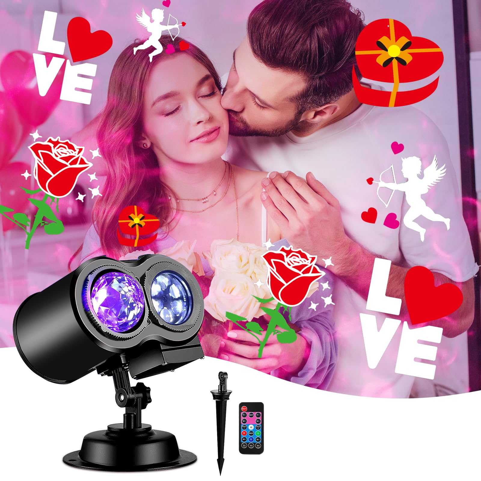 2024 Upgraded Brighter Valentine Decorations Projector Lights for Home, FLITI 19 HD Slide Holiday Projector (3D Ocean Wave & Pat
