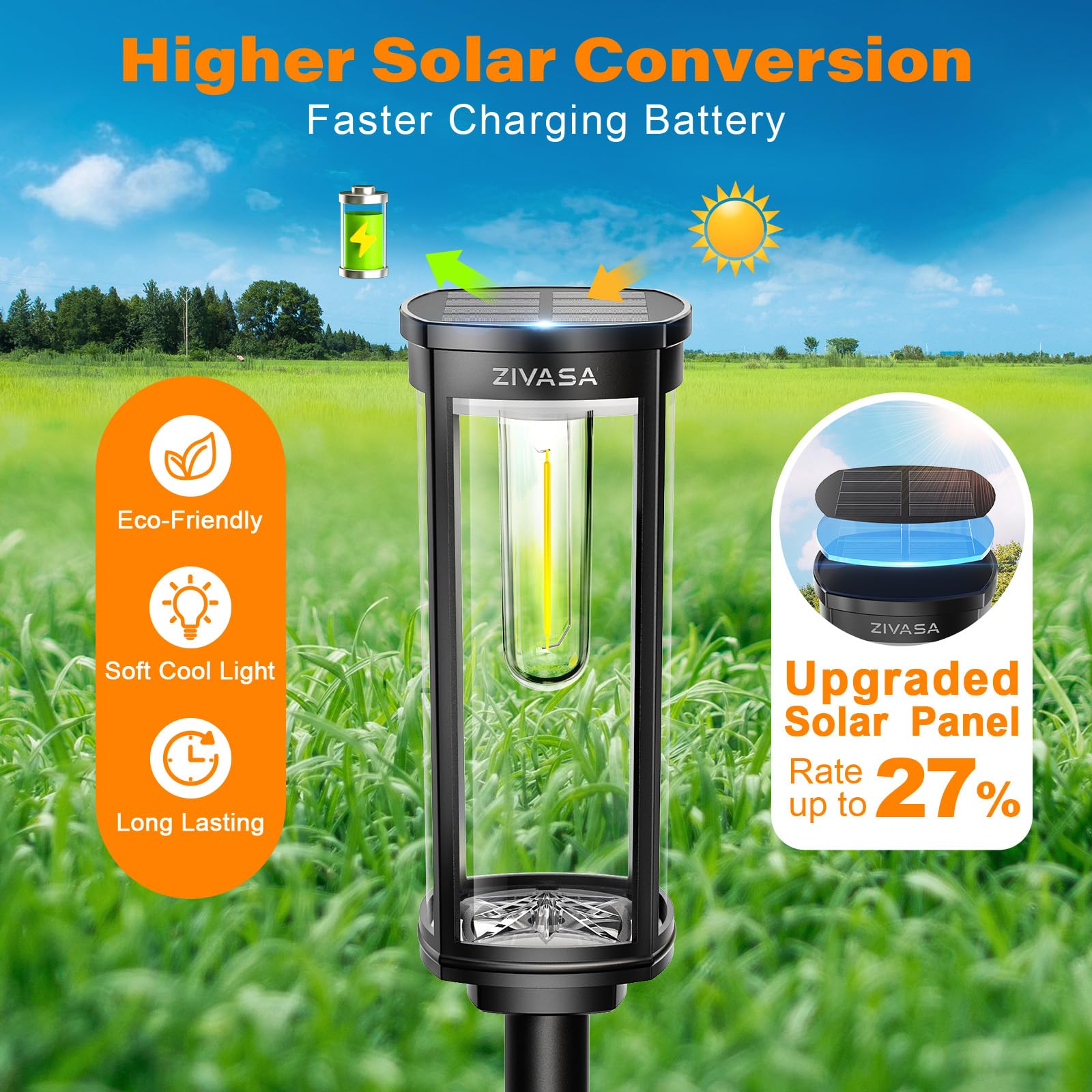 Zivasa Solar Pathway Lights Outdoor 8Pack, 12H Lasting Solar Powered Path Lights For Outside, Ip65 Waterproof Solar Walkway Ligh