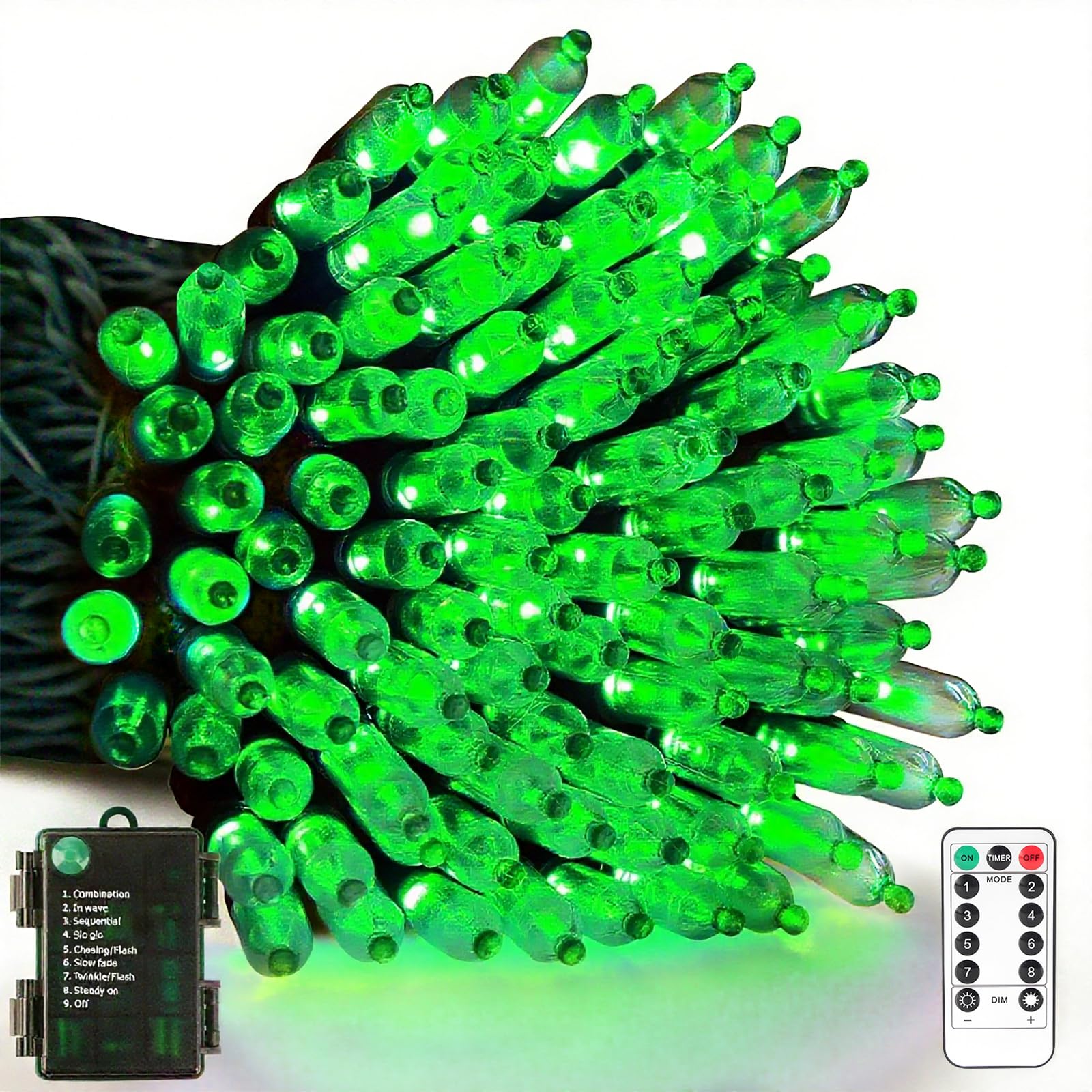 Vtechology 33Ft 100 Led Battery Operated Green Christmas Tree Lights 8 Modes Battery String Lights With Timer Indoor Outdoor For Christmas Tree Halloween Holiday Party Bedroom Classroom Decoration