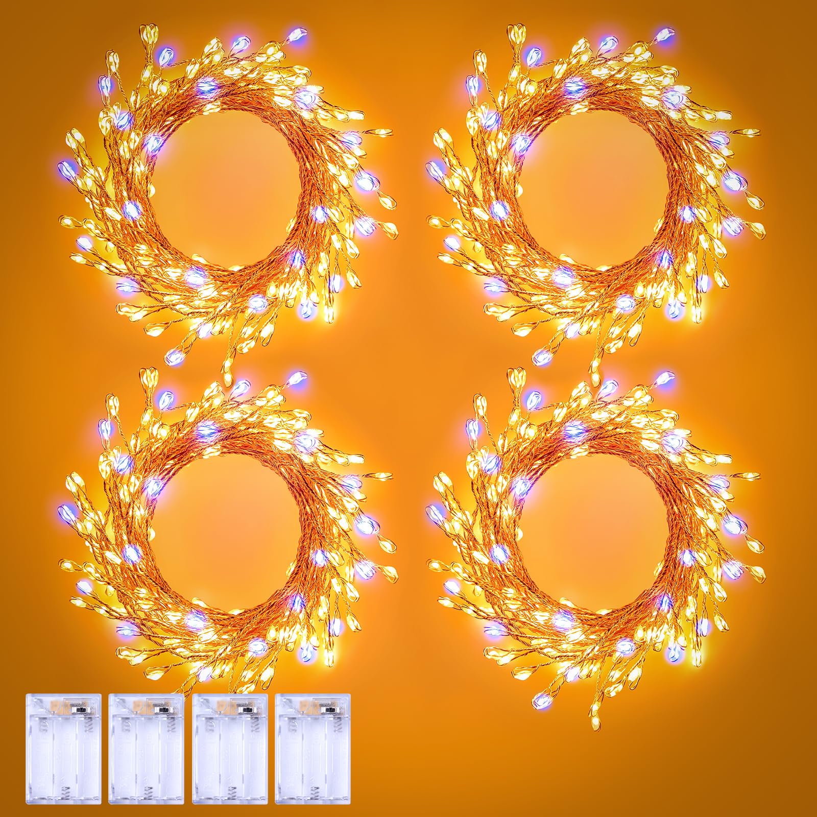 SmartDawn 4 Pack 120 LED Fairy Lights, Battery Operated, Waterproof, Warm White & Cool White, 10Ft Twinkle Lights for Indoor/Outdoor Decor