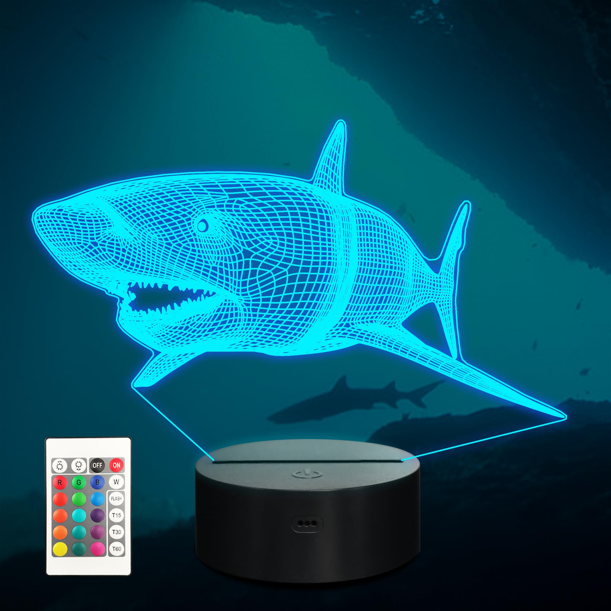 3D Shark Lamps Ocean Animal 3D Illusion Nightlights Led Timer Desk Dimmable Table Shark16 Color Changing Lights With Remote Control For Kids Boys Girls Children Holiday Birthday Christmas Gift