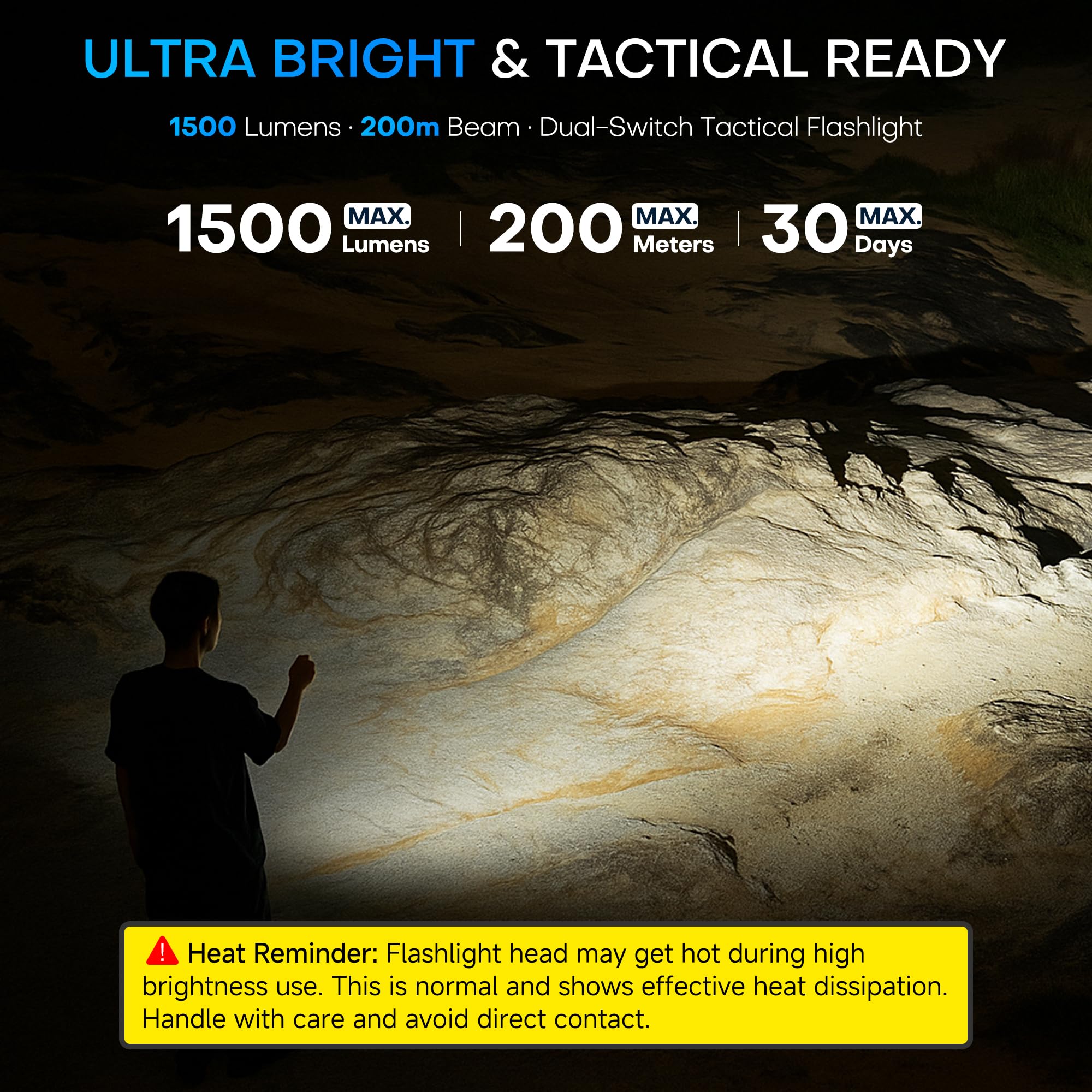 EDC Tactical Flashlight,Flat Flashlights Rechargeable with Lockout & Memory,Dual-Switches LED Flashlight with Digital Display,St